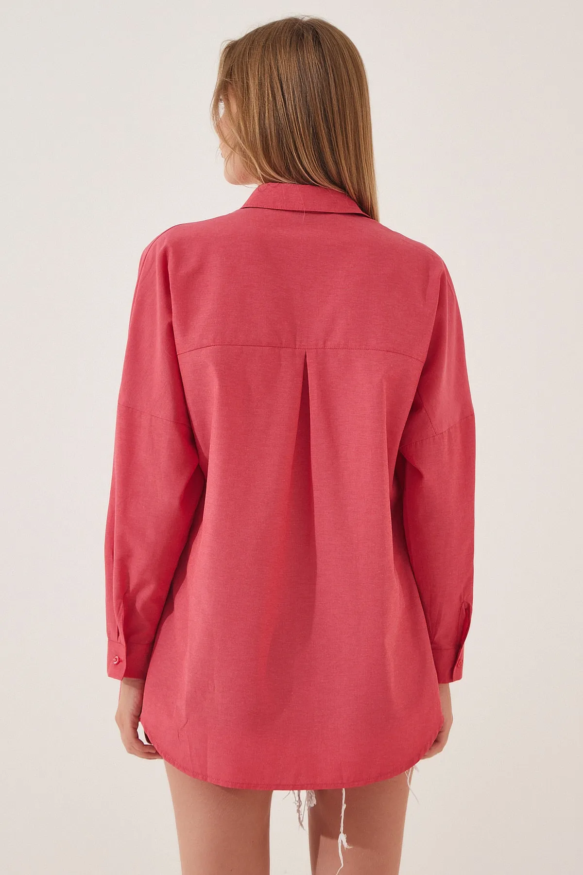 Happiness İstanbul  Damen Granatapfelblüte Oversize Long Basic Shirt DD00842