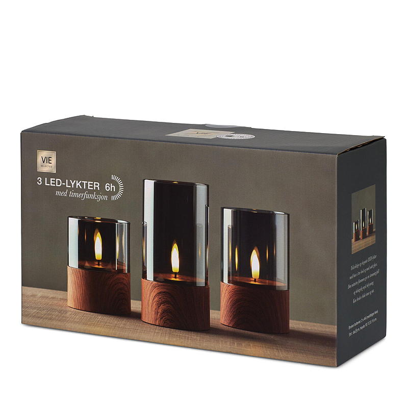 Vie Selected Ledlys 3 stk m/sotet glass Wood Base