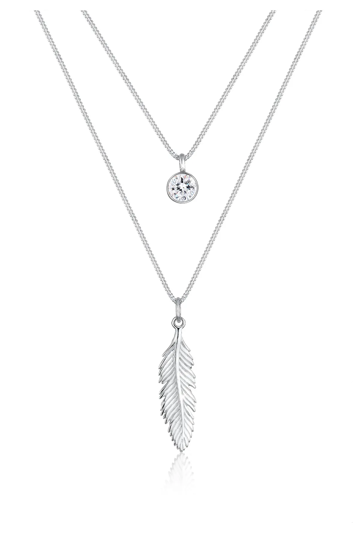 ELLI  Halskette Feder Boho Kristalle 925 Silber