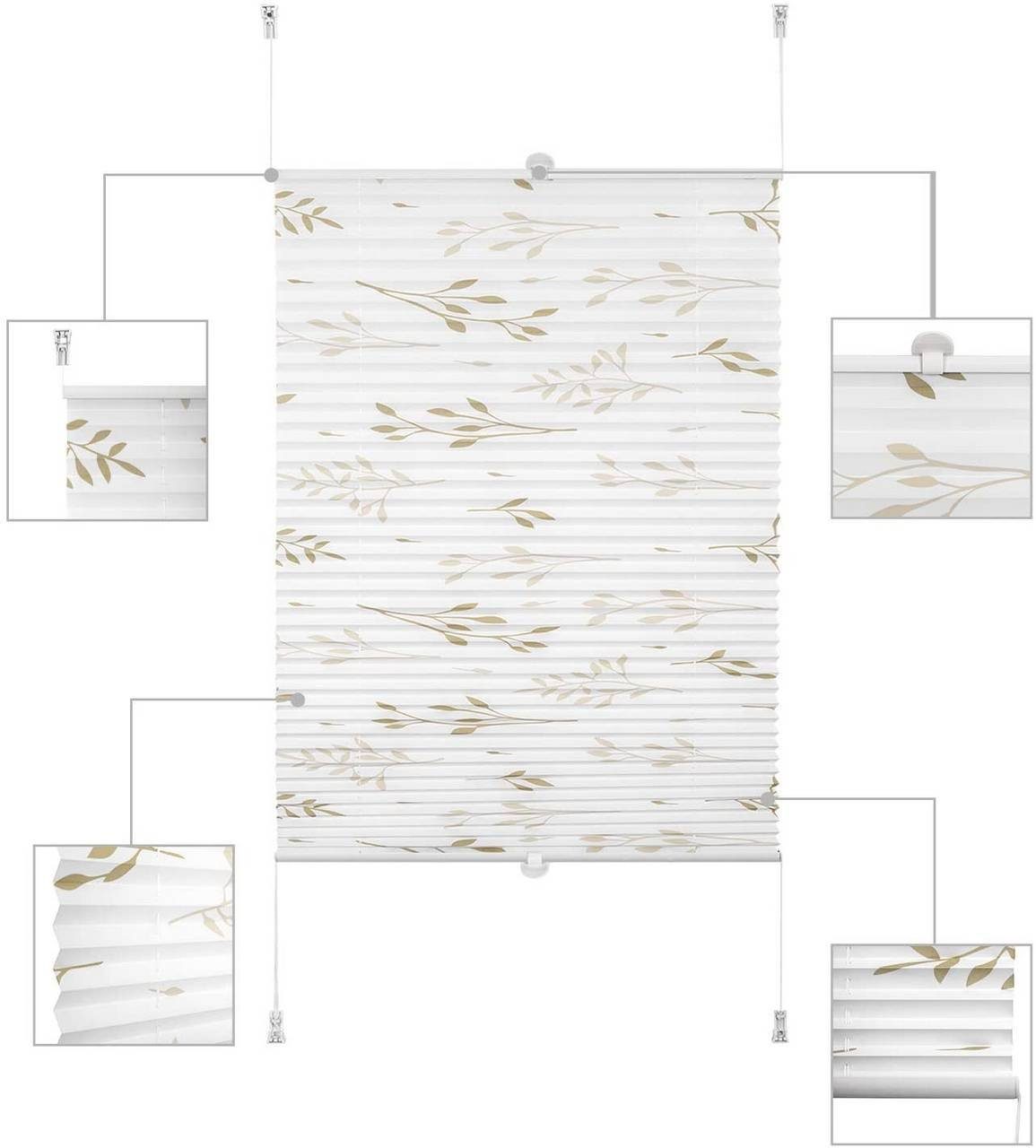 Plissee, Woltu, Faltrollo Klemmfix ohne Bohren beige