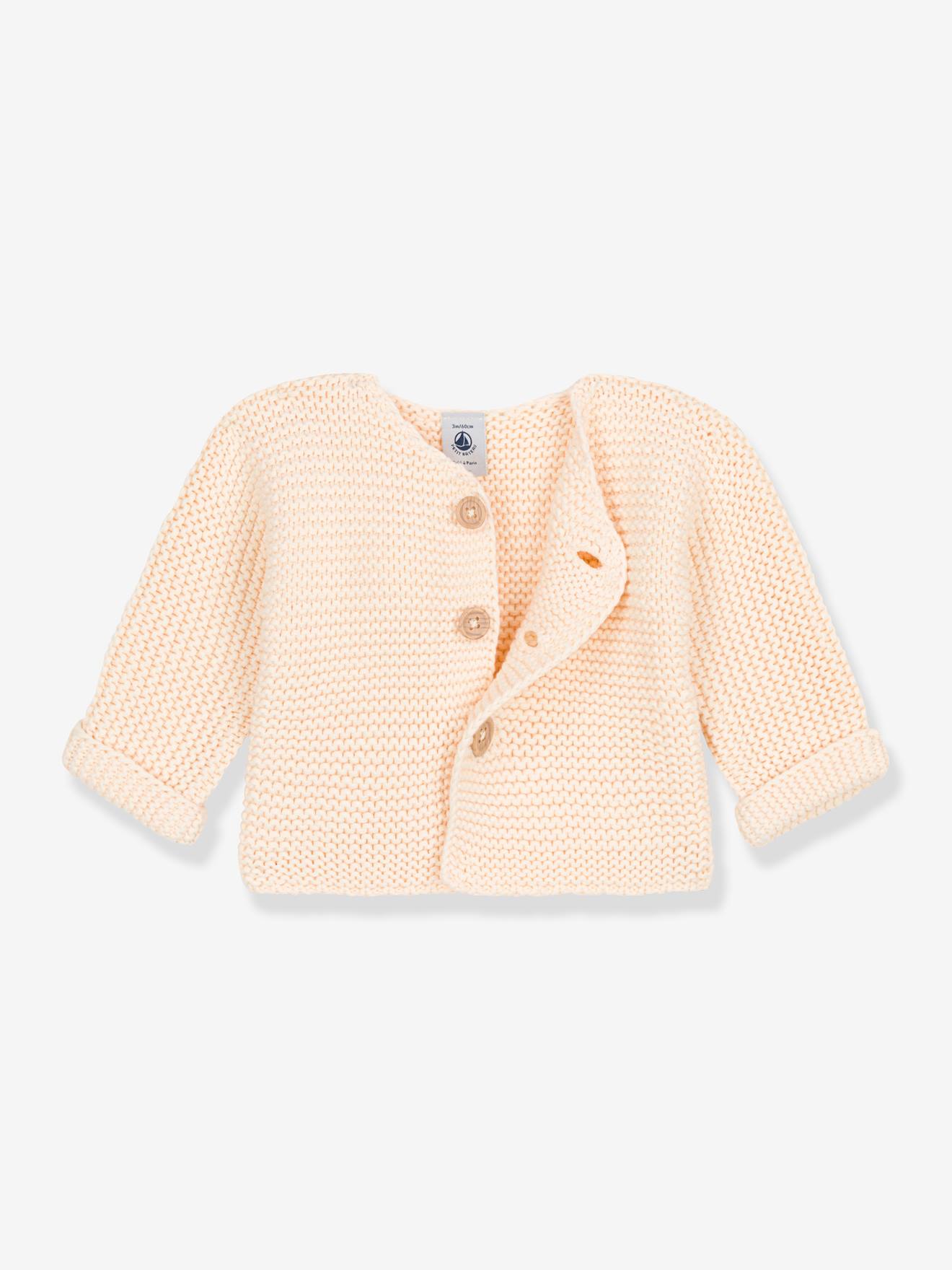 Cardigan bébé tricot point mousse en coton bio PETIT BATEAU blanc