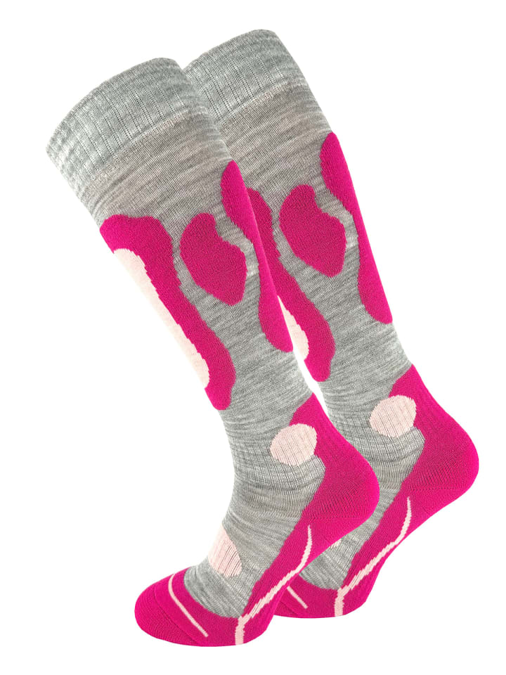 Cotton Prime® 2 Paar Skisocken mit Spezialpolsterung Skistrümpfe in pink/grau günstig kaufen