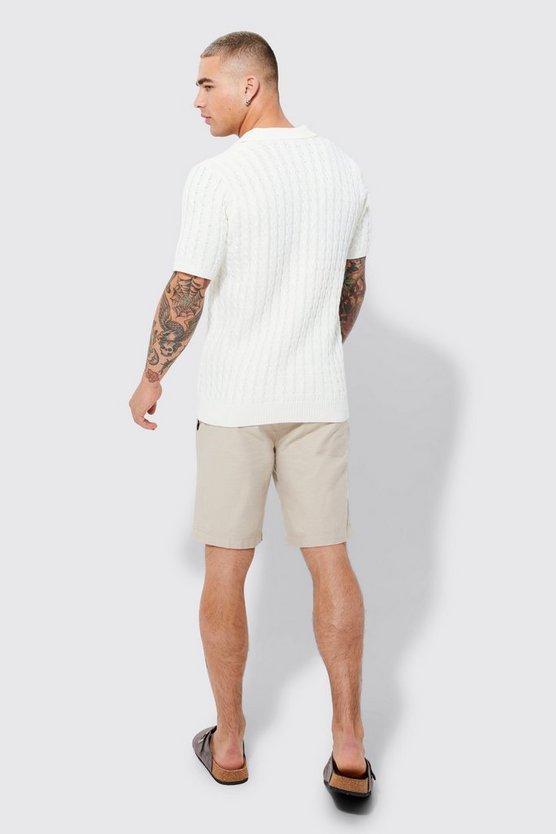 Strick-Poloshirt in Waffeloptik mit V-Ausschnitt
