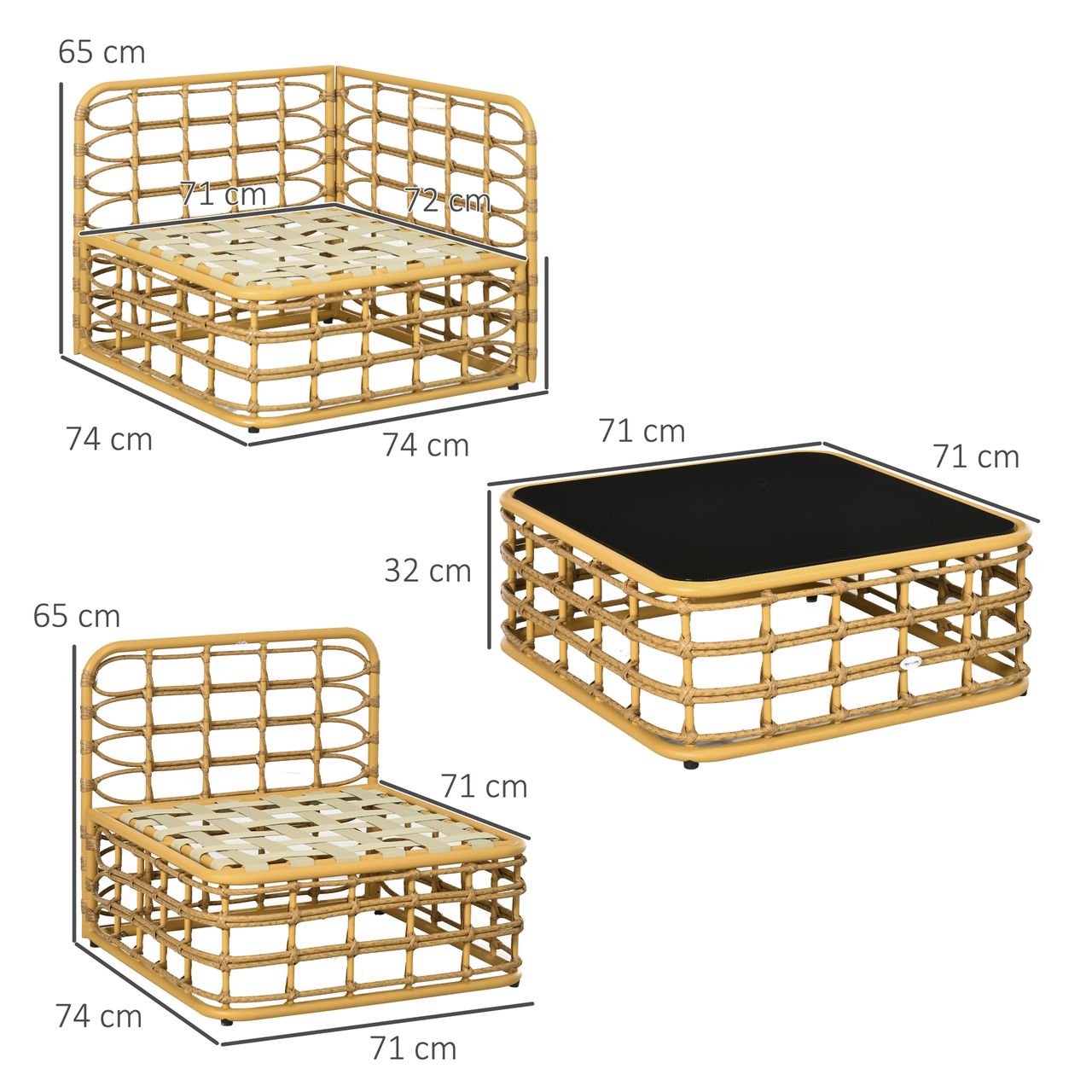 Outsunny 4 tlg. Rattan Gartenmöbel-Set Sitzgruppe mit Kissen für Garten