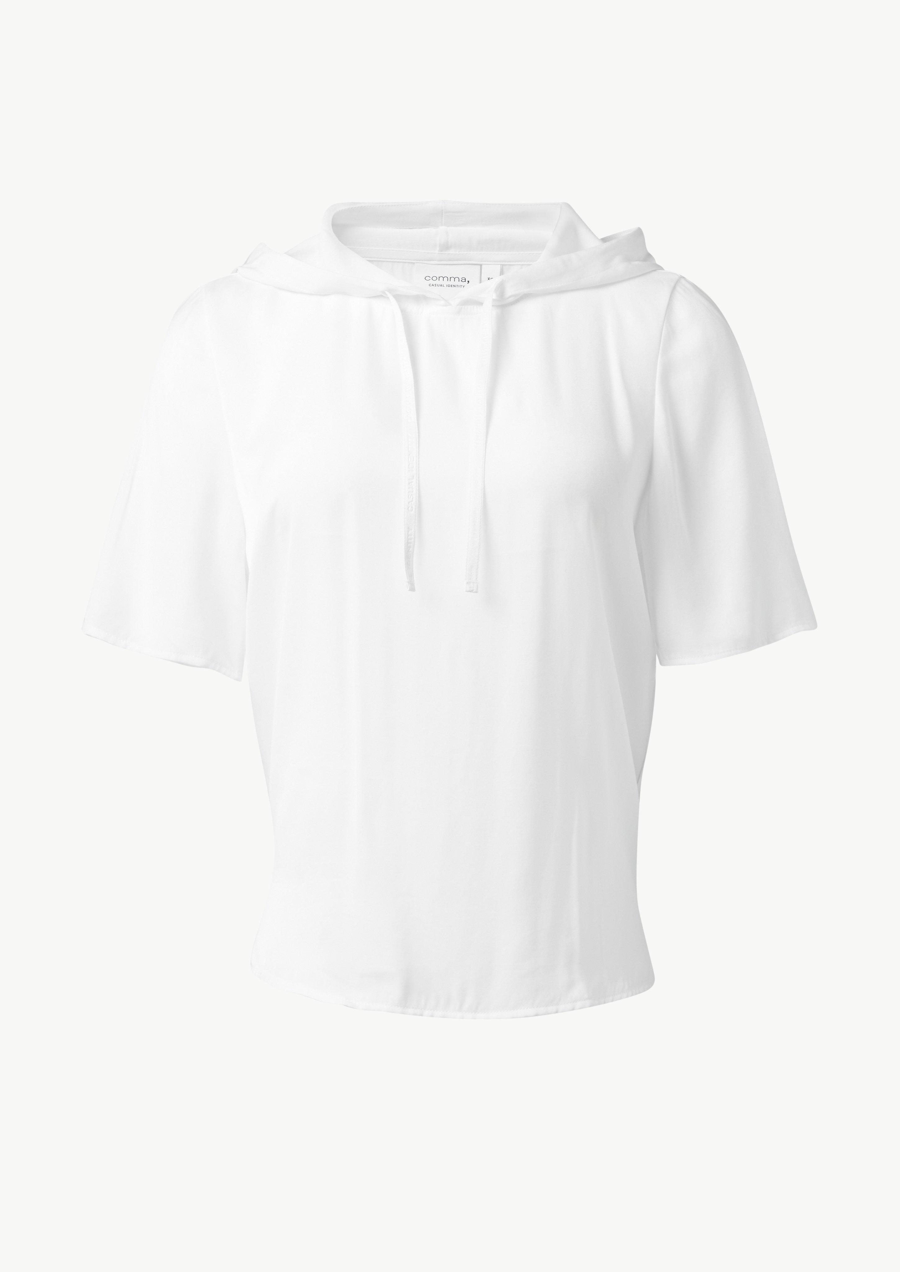 Hoodie-Bluse aus satiniertem Viskosemix - weiß