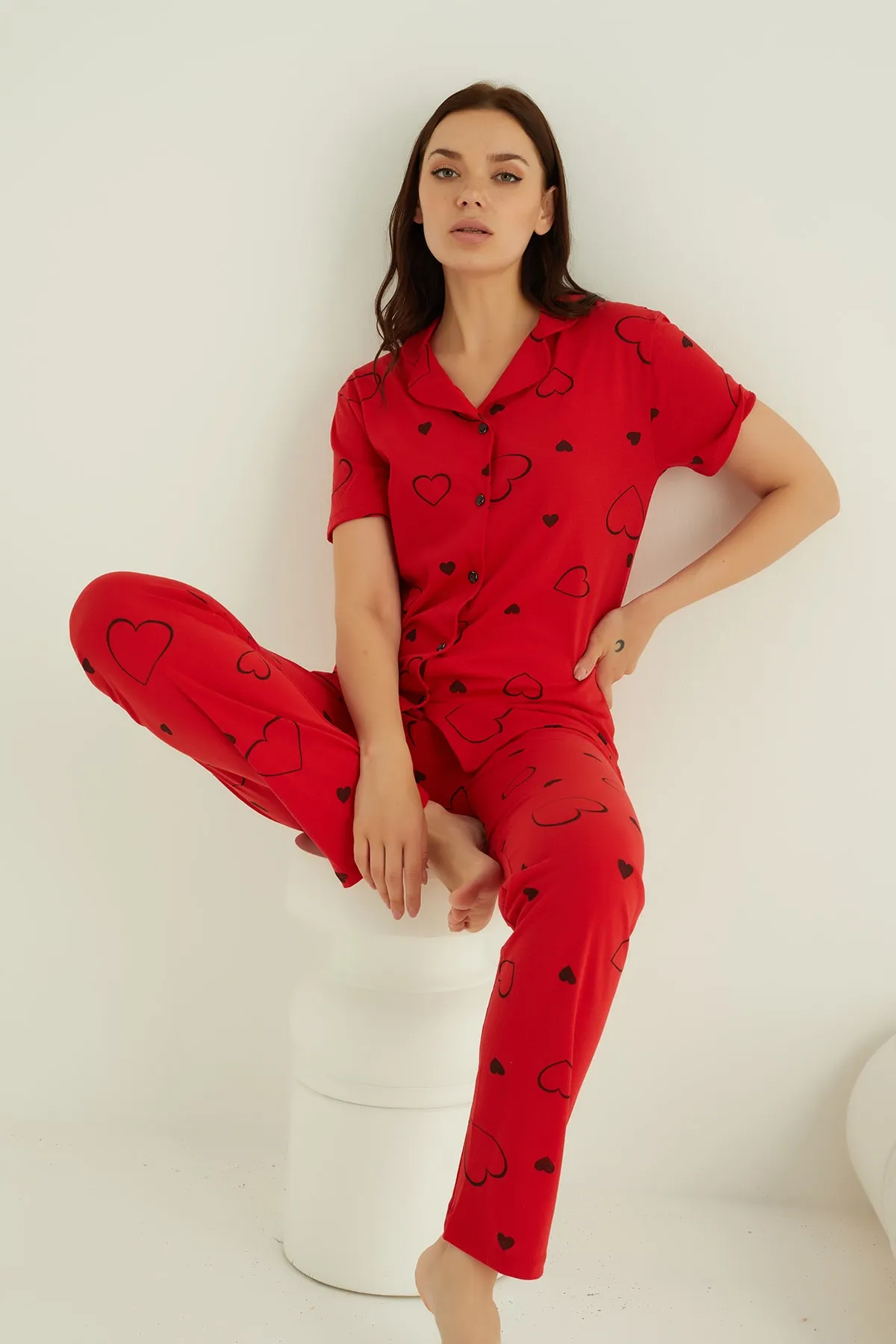 ELİTOL  Pyjama-Set aus Baumwolle mit Knöpfen