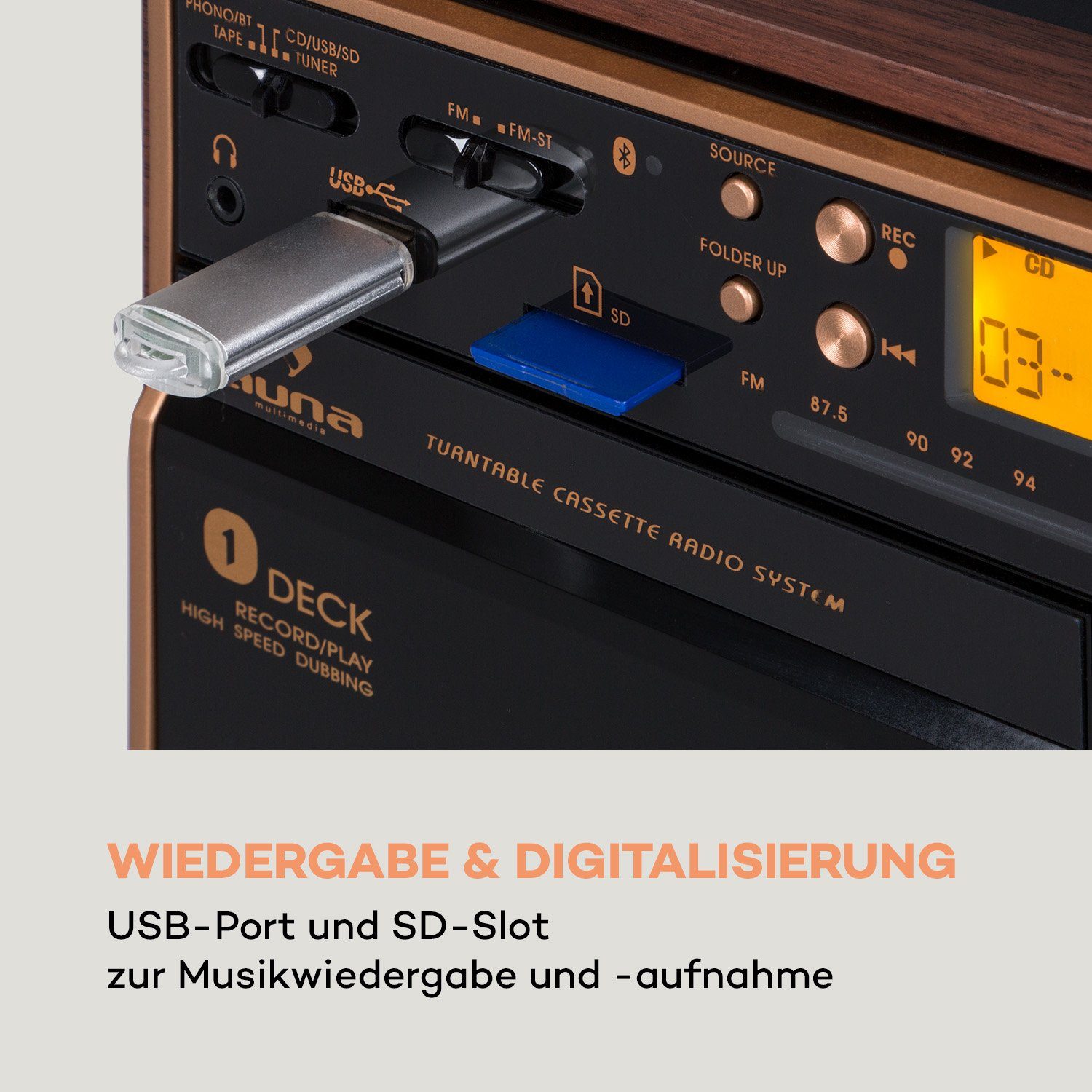 Auna 388-BT Wood Stereoanlage (UKW/MW-Radio, 10 W)