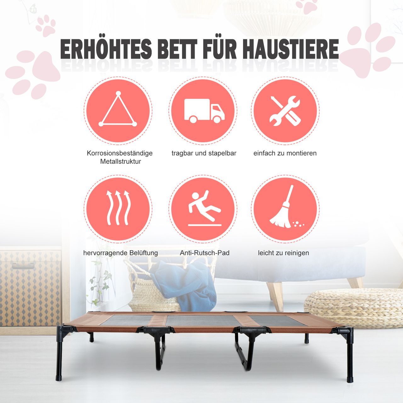 PawHut Hundeliege outdoor Hundebett Katzenbett Haustierbett Schlafplatz Kaffee