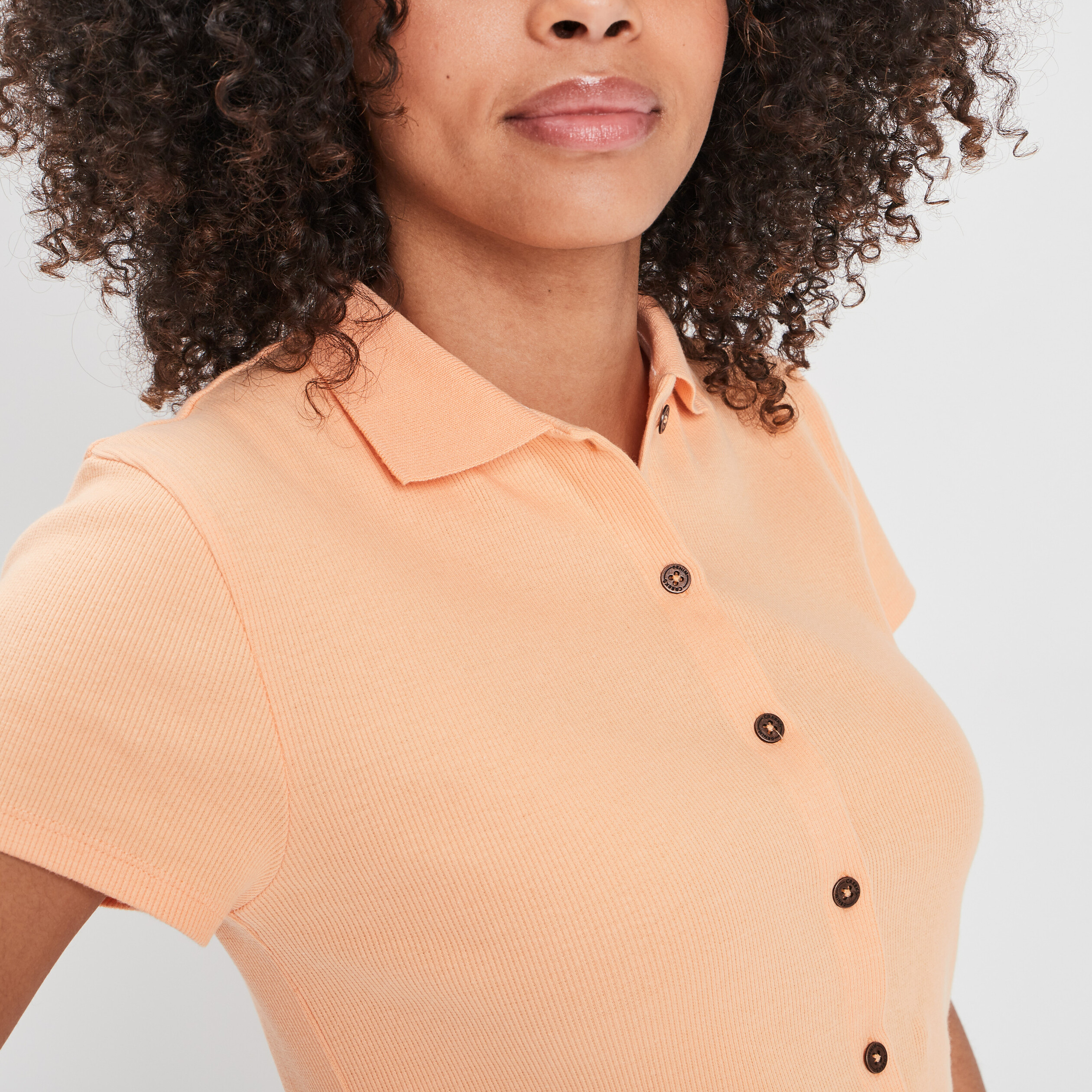 T-shirt manches courtes col polo Creeks orange clair femme | La Halle