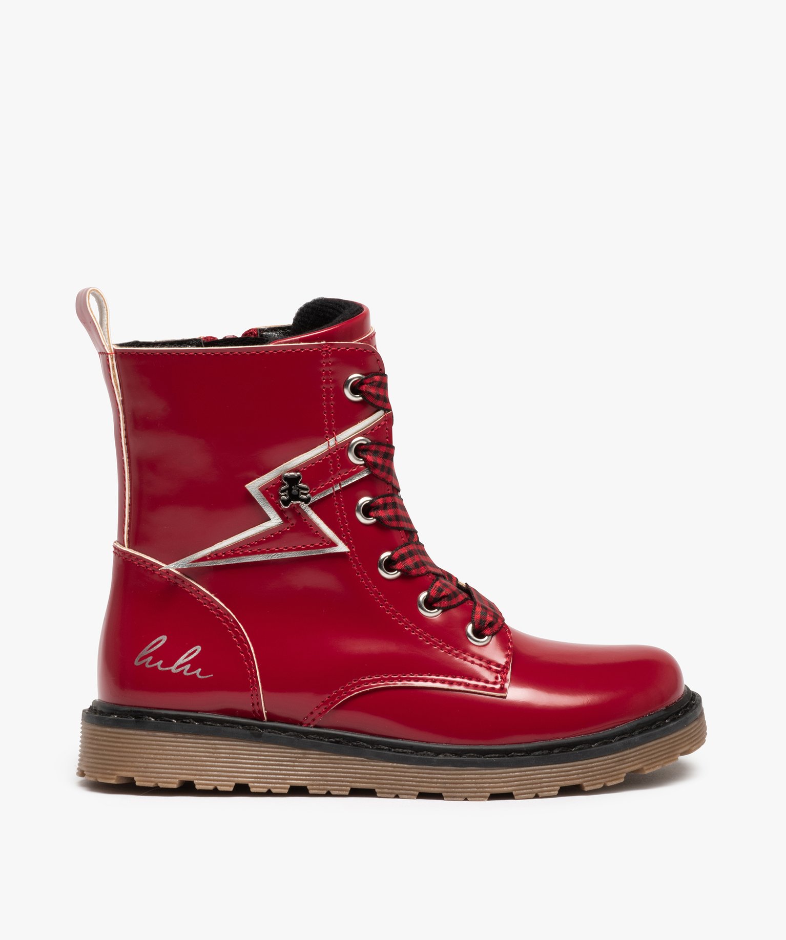 Boots fille vernies style rock à semelle crantée - LuluCas... rouge | GEMO