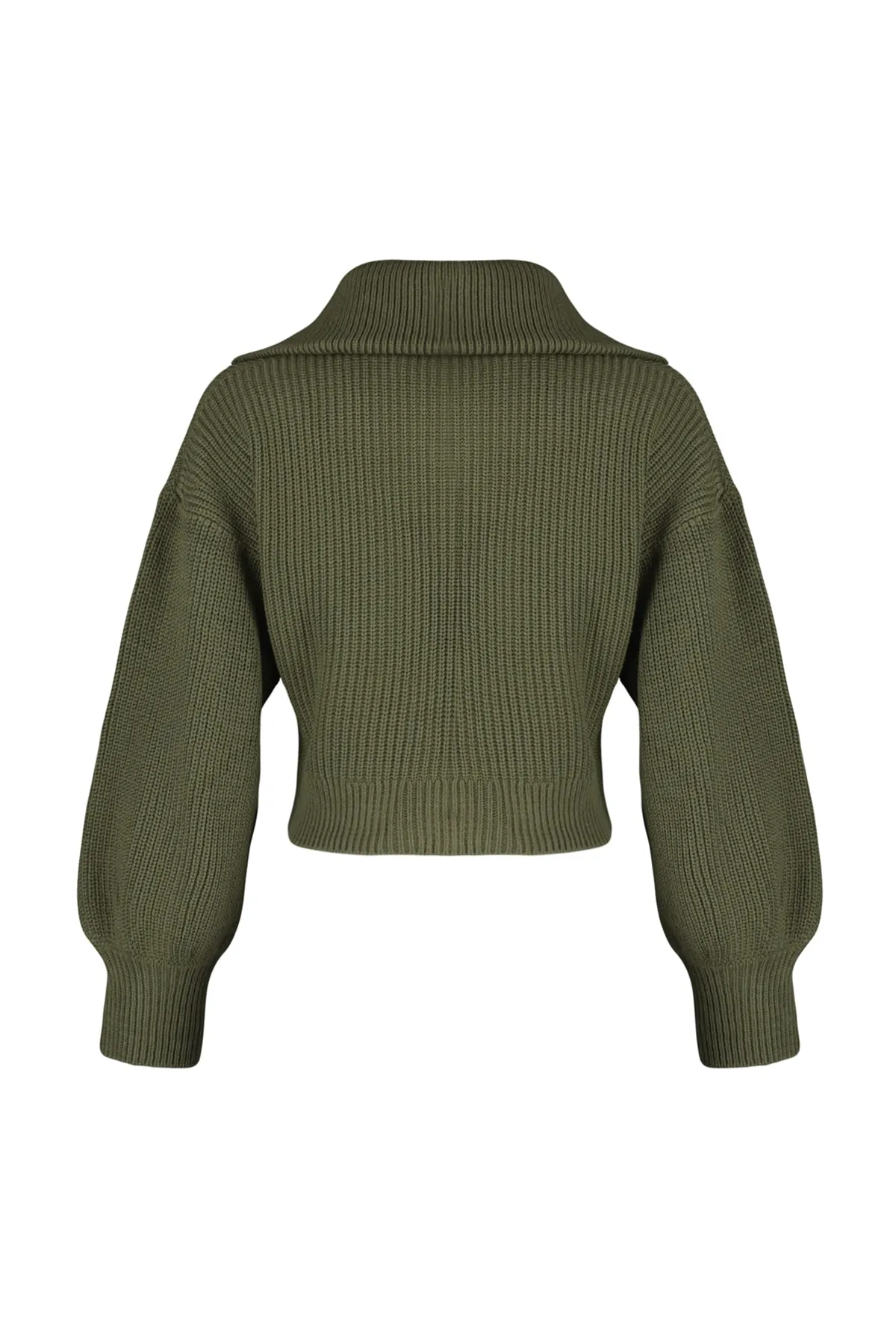 Trendyol Collection  Khakifarbene, kurze Strickjacke mit Reißverschluss TWOAW23HI00373