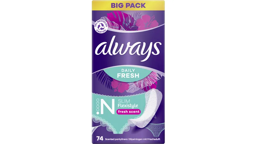 Always DAILY Slipeinlagen Fresh Flexistyle Slim mit Frischeduft BigPack 74 Stück