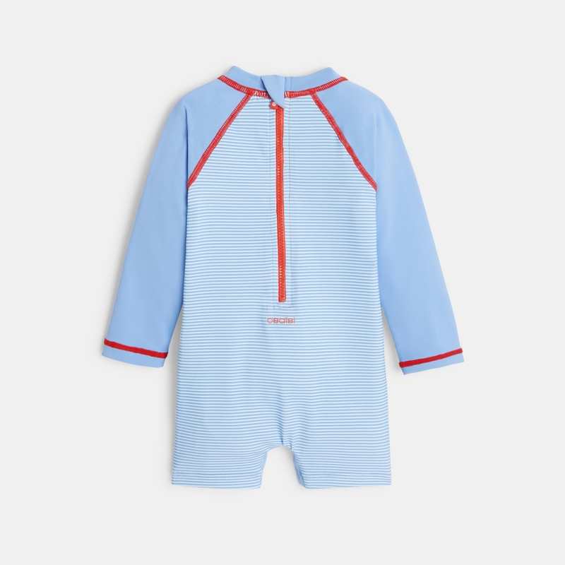 Combinaison de bain anti UV rayée poisson bleu bébé garçon
