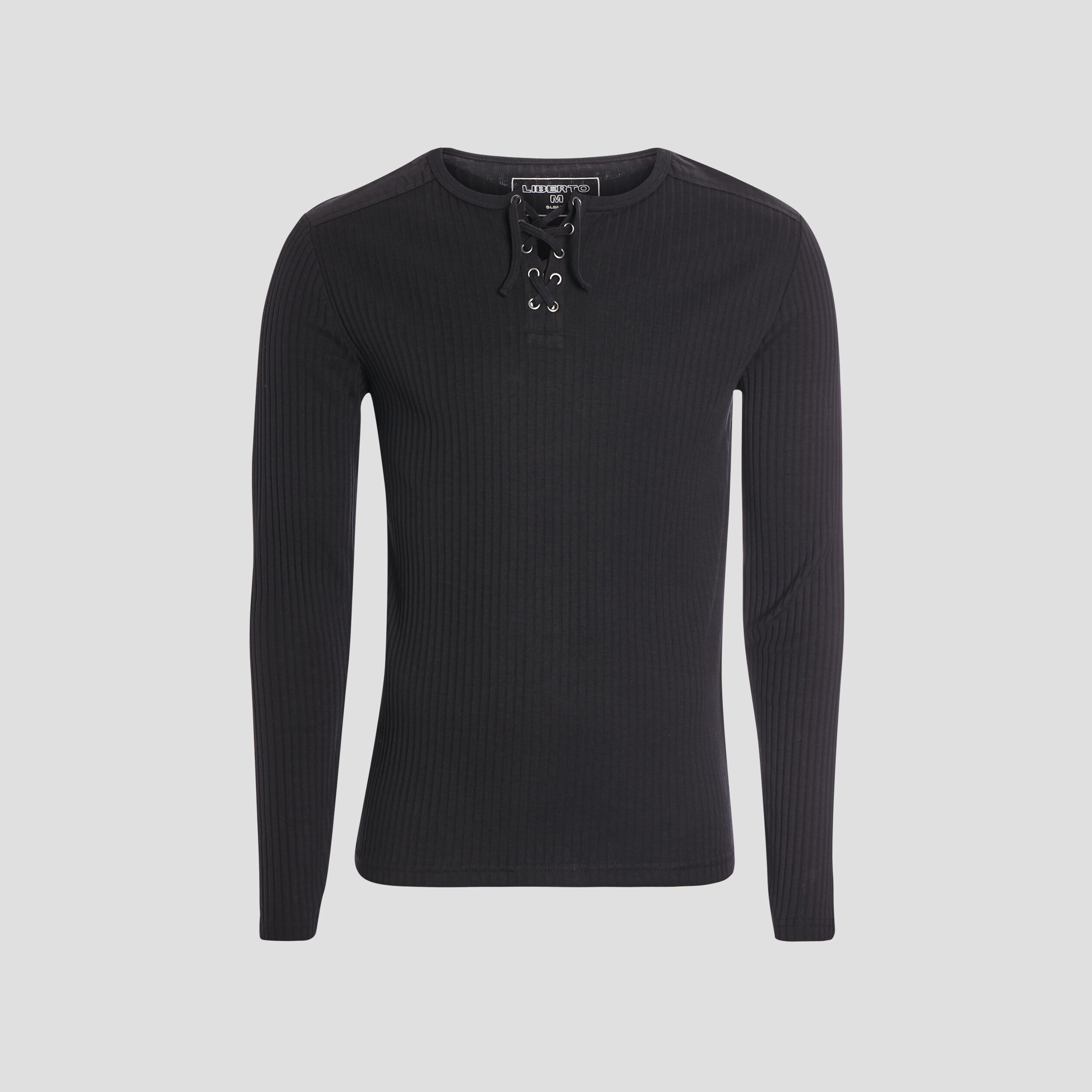 T-shirt ajusté manches longues côtelé noir homme | La Halle
