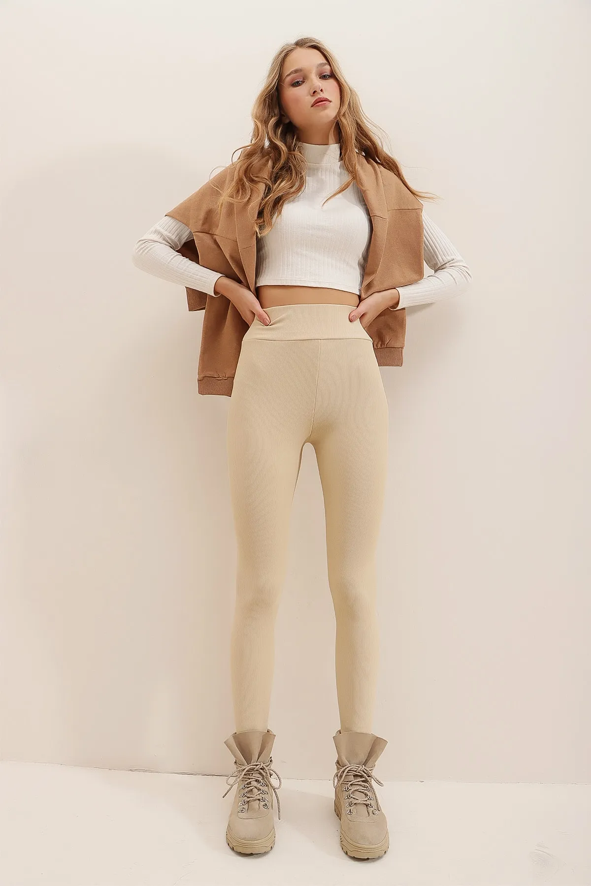 Trend Alaçatı Stili  Leggings - Beige - Mittlerer Bund