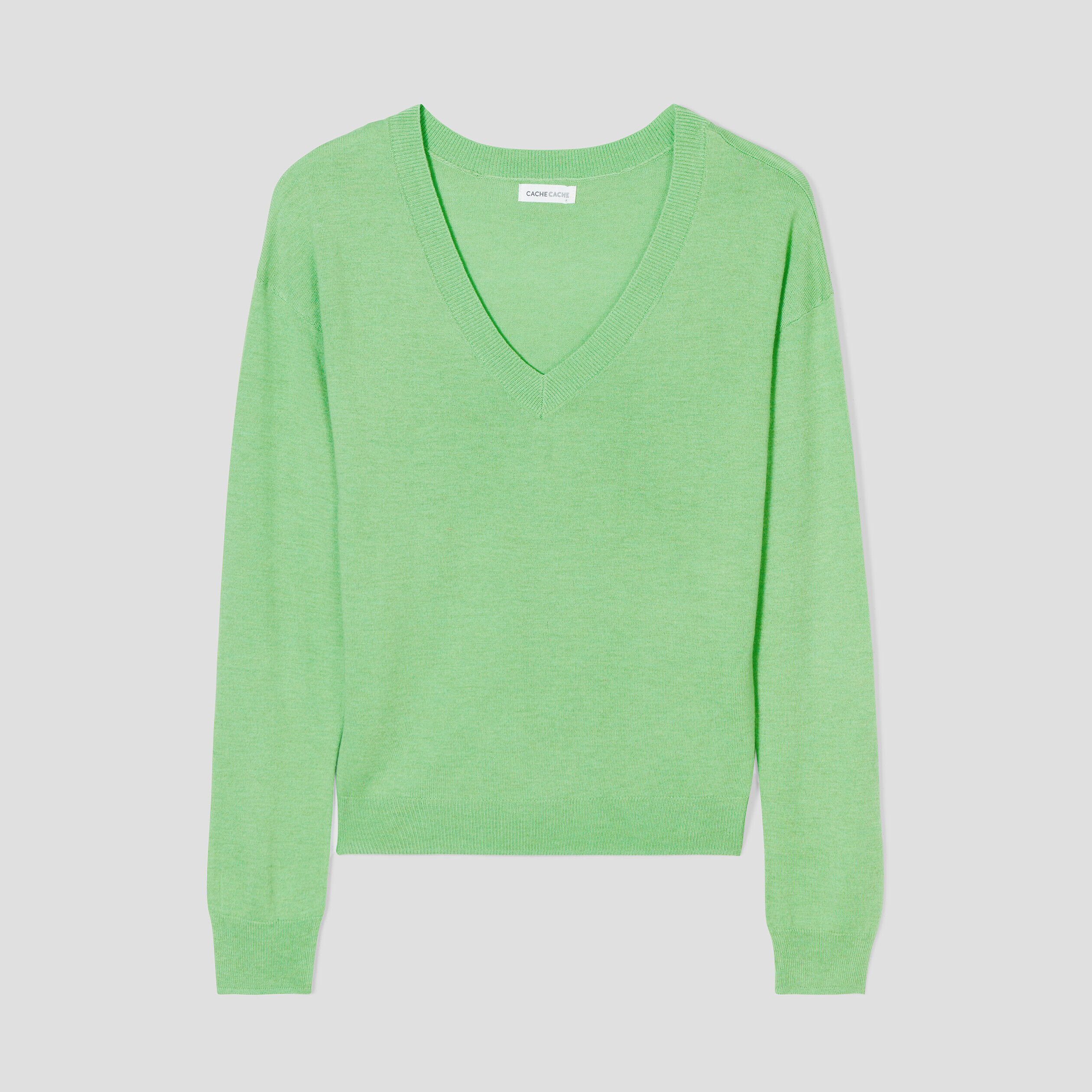 Pull col en V vert femme | Cache Cache