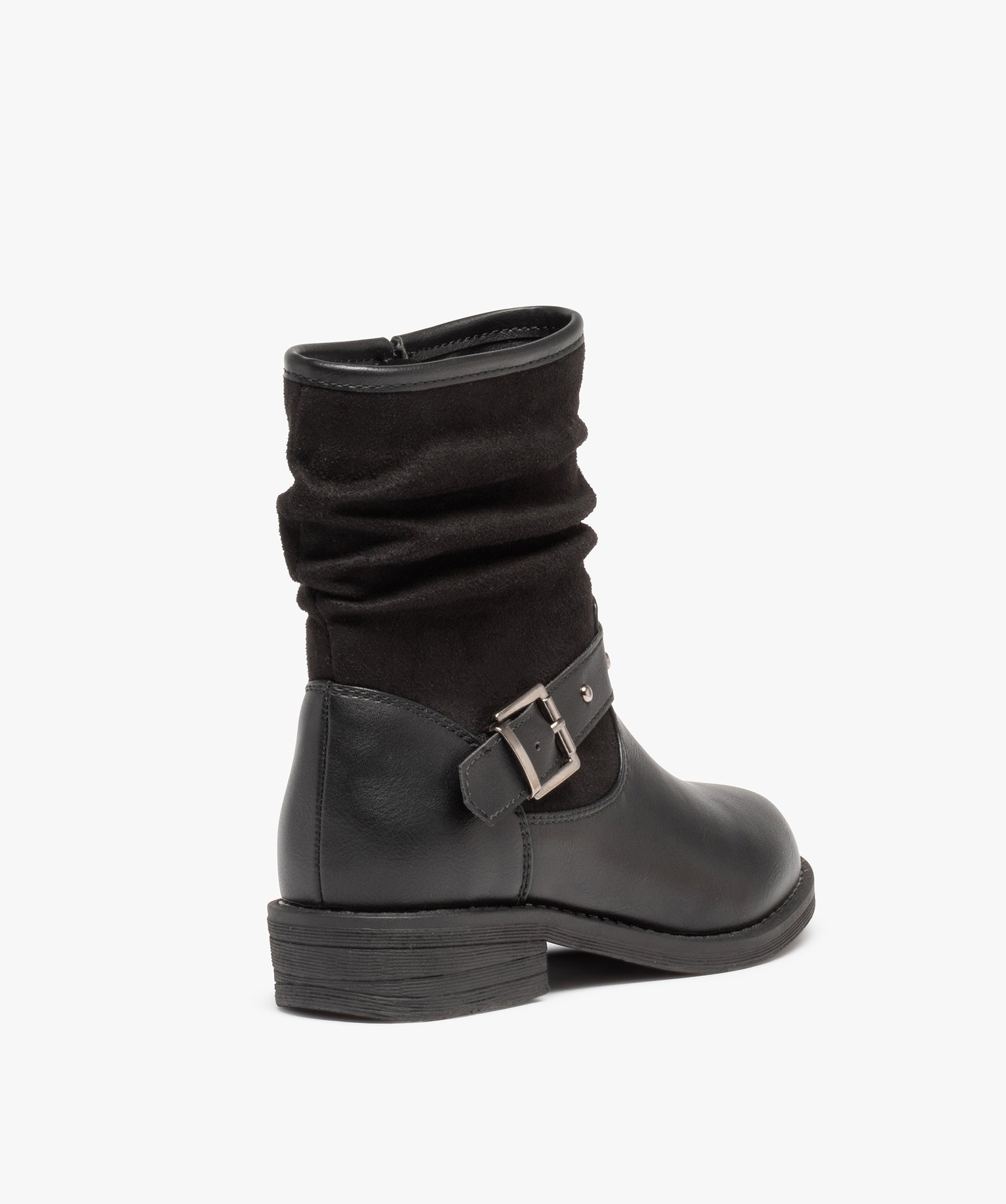 Boots fille unies style rock à bride ornée de clous noir | GEMO