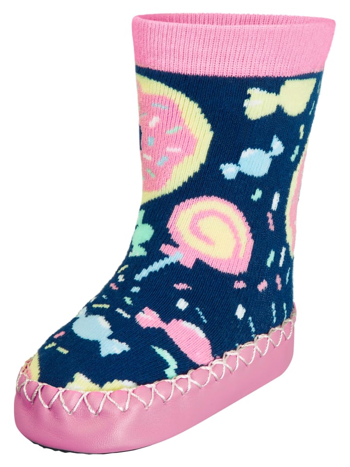 Playshoes Hüttenschuh Bonbons in Marine/Rosa günstig kaufen