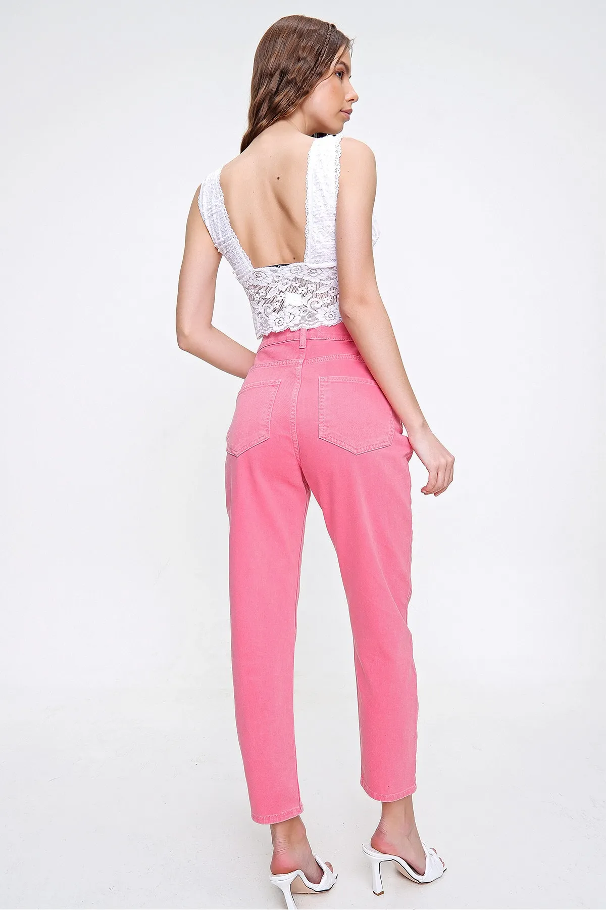 Trend Alaçatı Stili  Rosa Damenjeans mit hoher Taille ALC-X6255