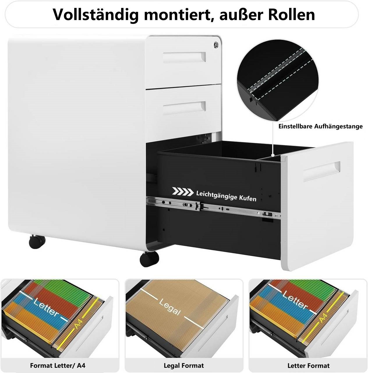 Woltu Aktenschrank (1-St) Rollcontainer mit 3 Schubladen