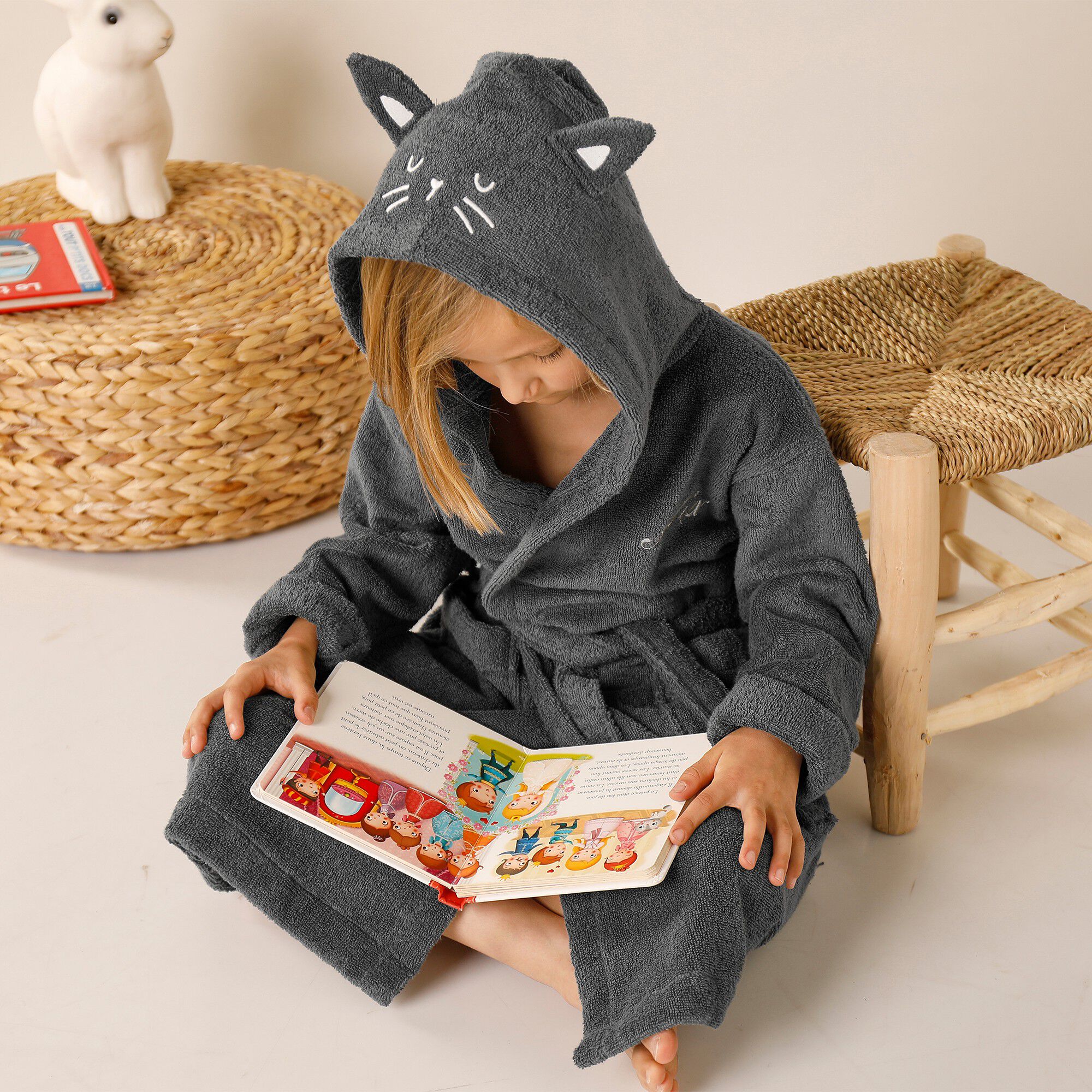 Peignoir de bain enfant personnalisable chat à capuche