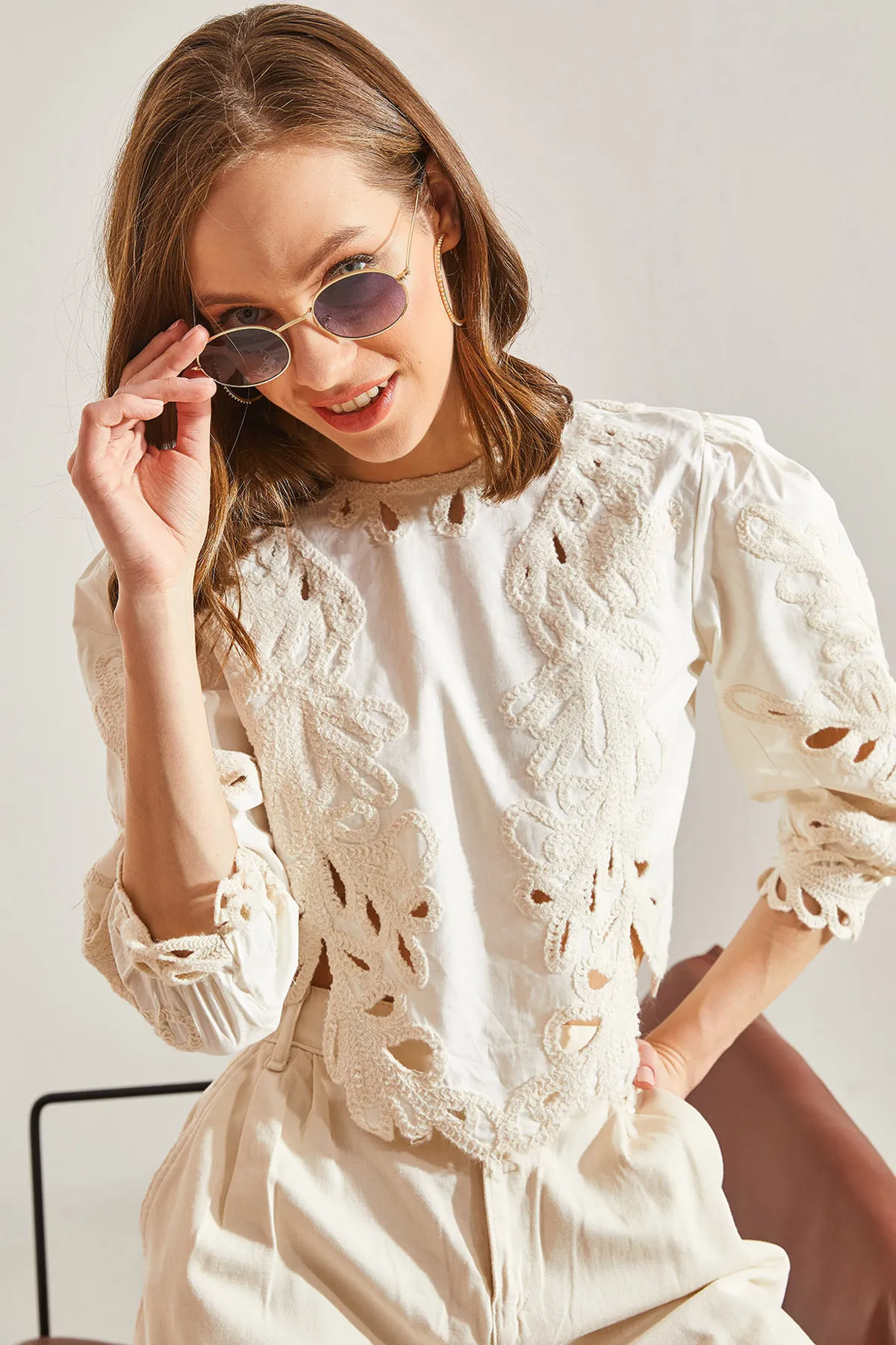Bianco Lucci  Bluse - Ecru - Regular Fit