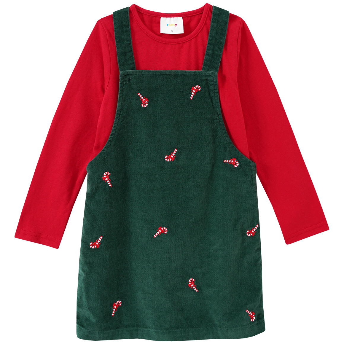 Mädchen Weihnachtskleid und Langarmshirt dunkelgrün / rot