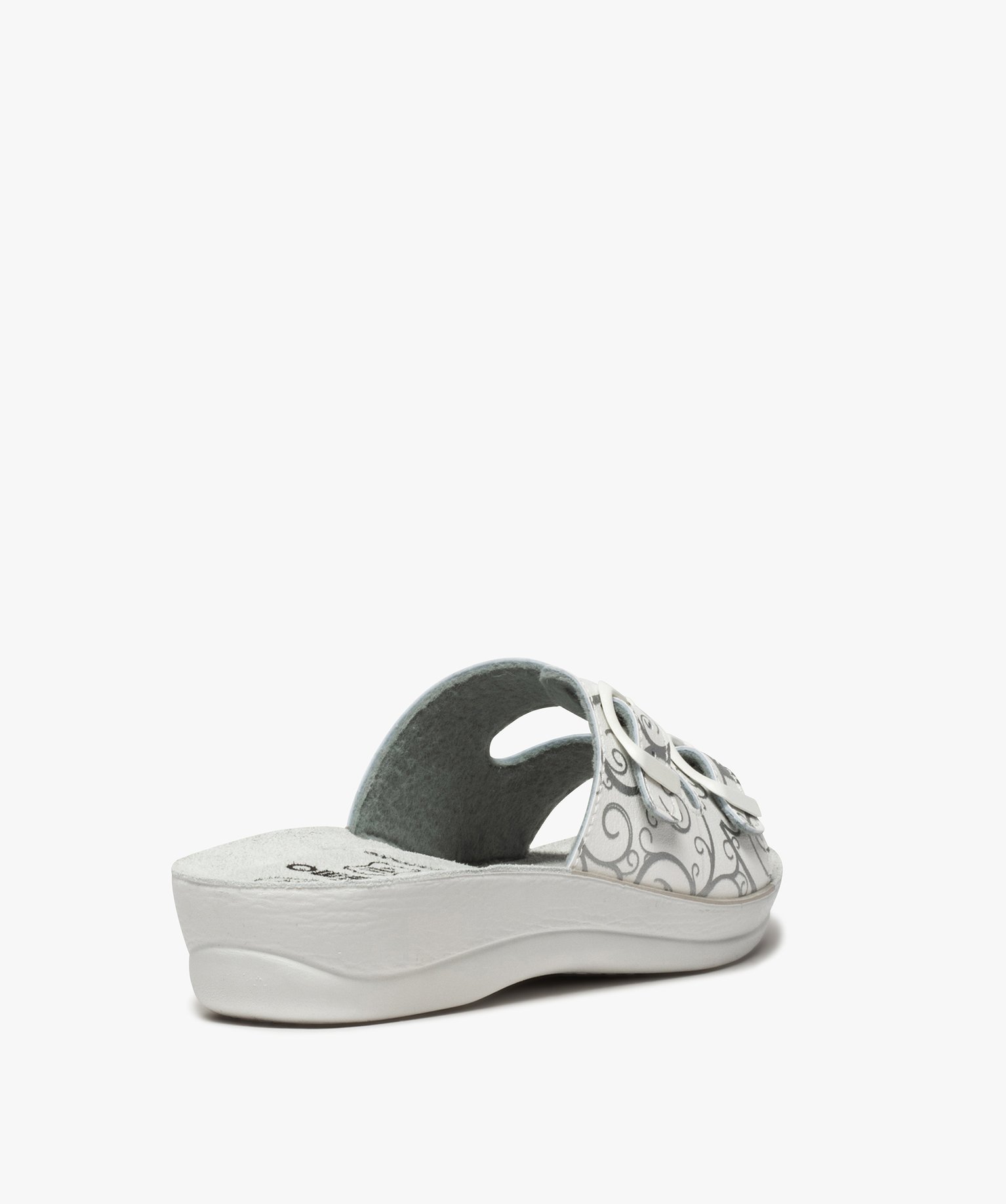 Mules femme confort imprimées avec double bride à boucle blanc | GEMO