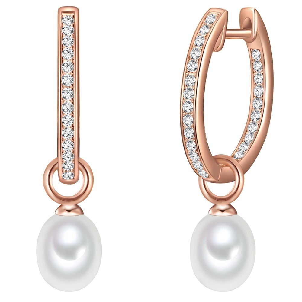 Valero Pearls Créoles en argent Argent sterling Oxyde de zirconium (CZ) Perle de culture d'eau  Boucles d'oreilles