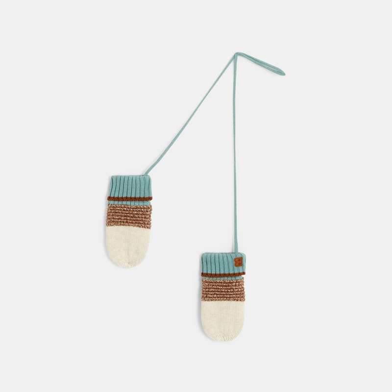 Moufles tricot multi rayures vertes bébé garçon