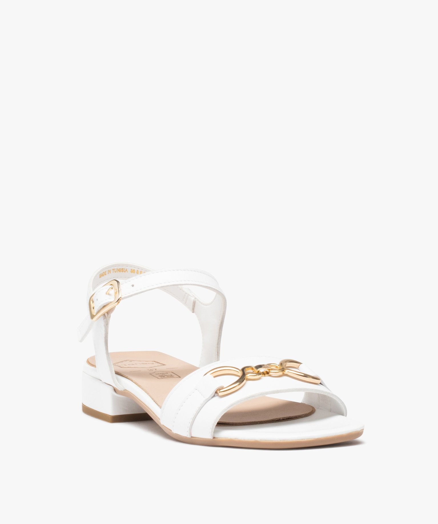Nu-pieds femme unis à talon plat et bride à chane blanc | GEMO