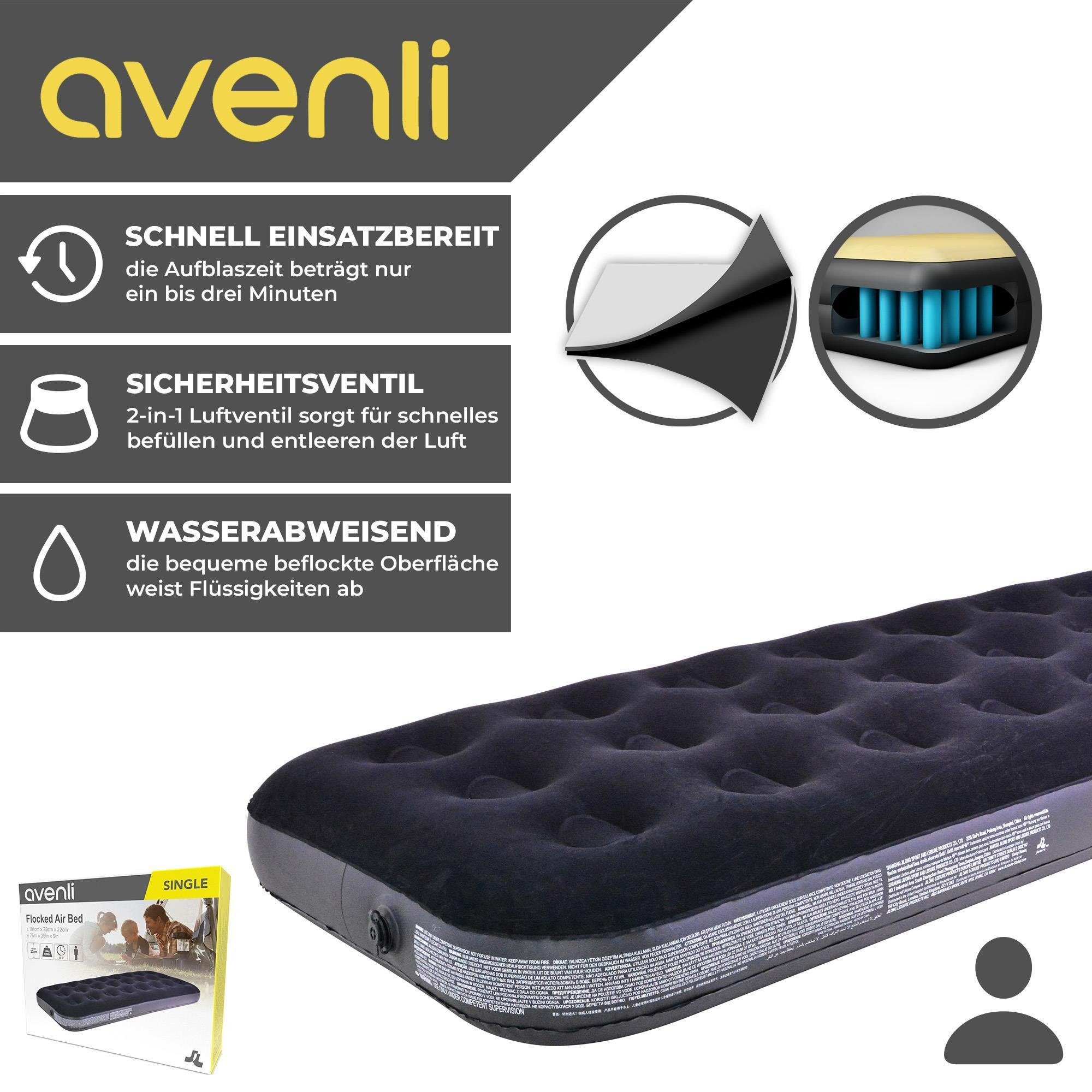 Avenli Luftbett aufblasbare Campingmatratze 191x73x22 cm, (Luftmatratze für 1 Person), Gästebett mit beflockter Oberfläche