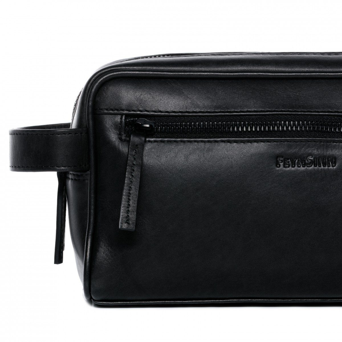 FEYNSINN Kulturbeutel Leder Kulturtasche Herren FRIIS, Waschbeutel Echtleder für Herren, Kosmetiktasche, Waschtasche schwarz