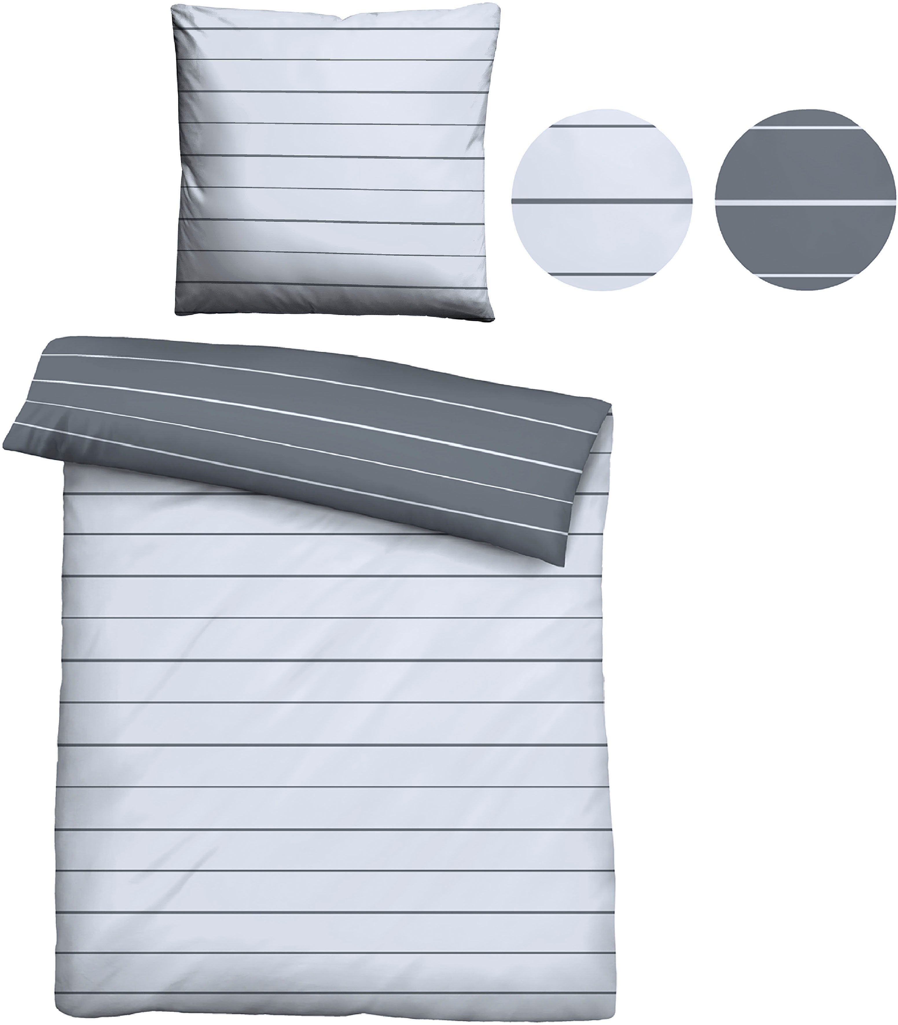 Wendebettwäsche Combinate in Gr. 135x200, 155x220 oder 200x200 cm, Biberna, Mako-Satin, 2 teilig, Bettwäsche aus Baumwolle, zeitlose Bettwäsche mit Wendeoptik