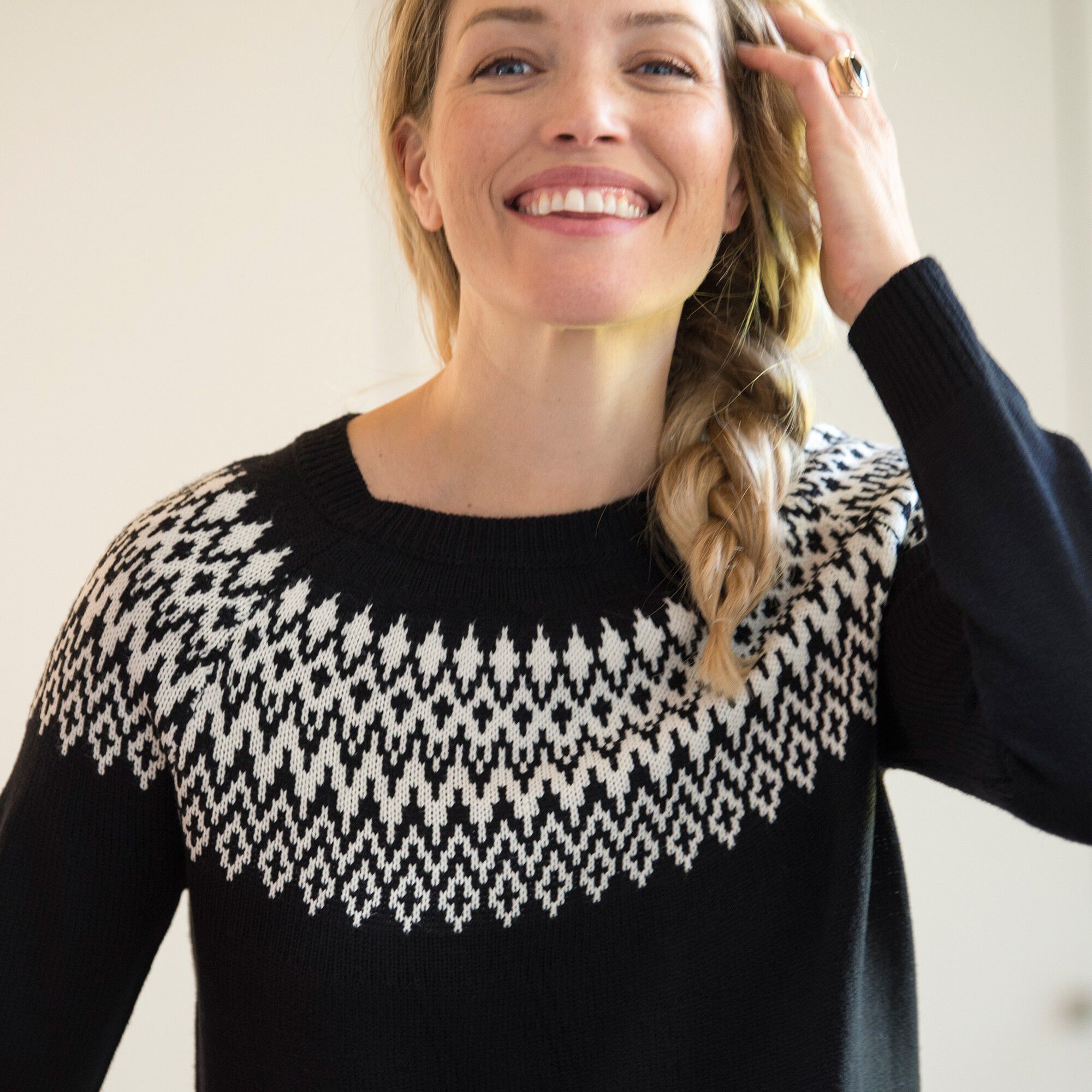 Robe pull col bateau, maille jacquard