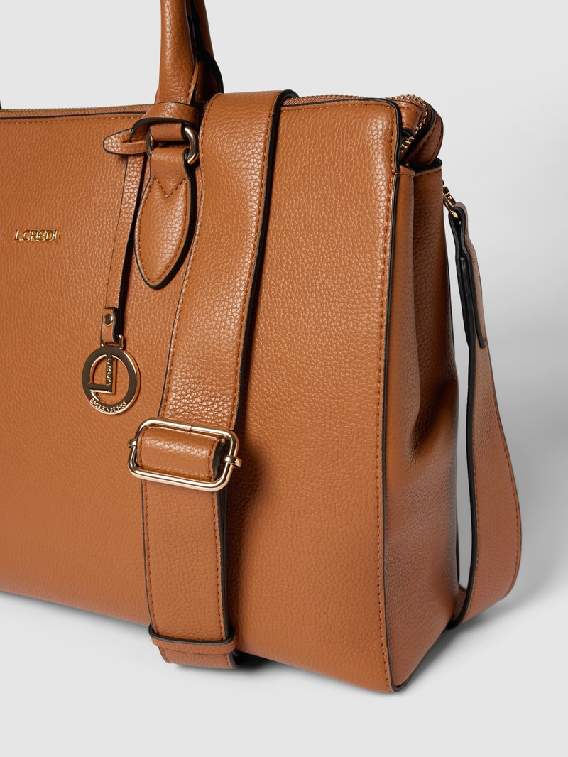 Handtasche mit Label-Details Modell 'ELLA' in cognac