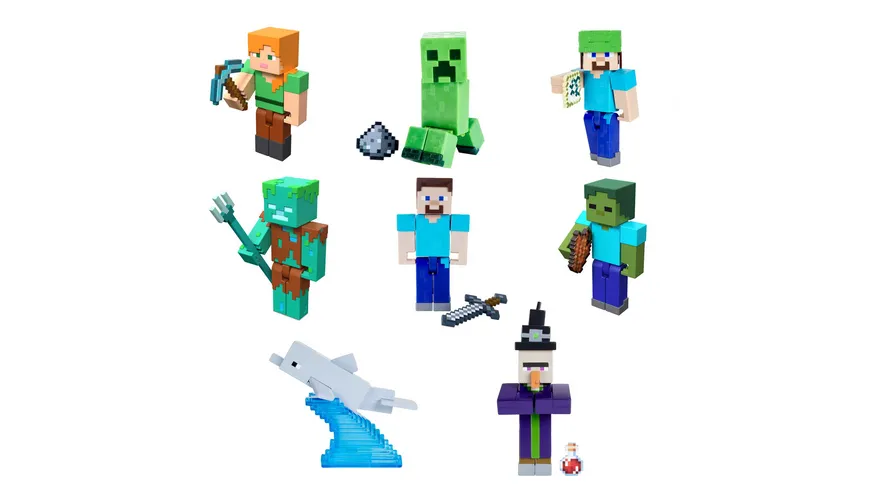 Minecraft Craft-A-Block Figuren aus dem Sortiment, authentischer Charakter aus dem Videospiel, 1 Stück, sortiert