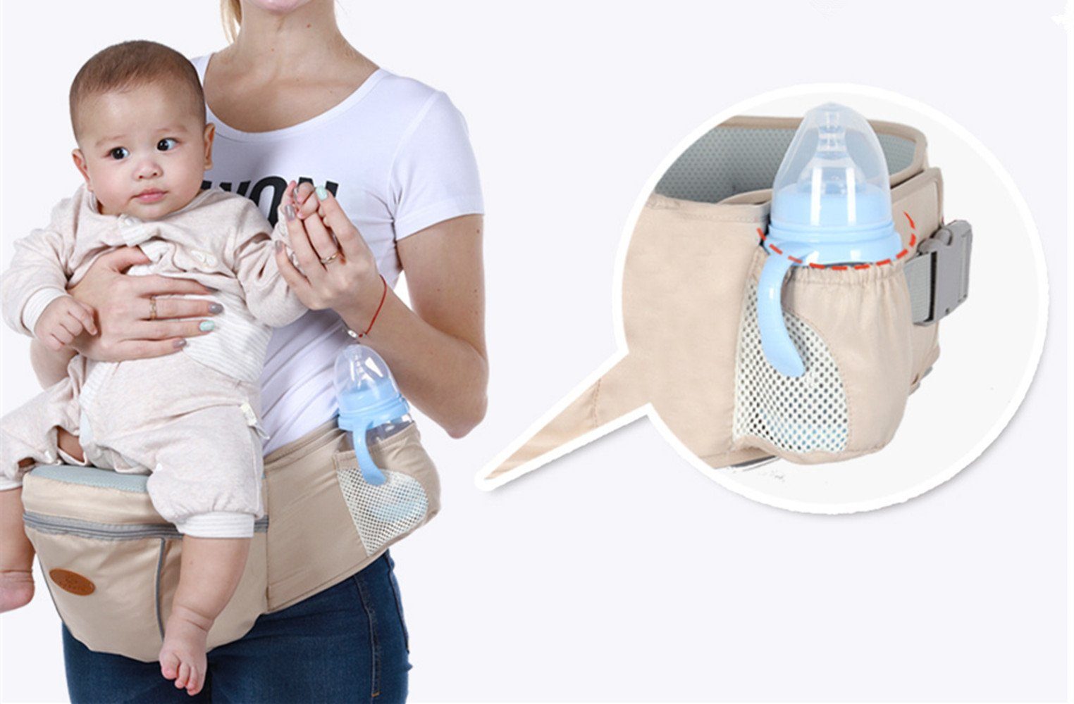 XDeer Bauchtrage aby Hüftsitz mit Aufbewahrungstasche Einstellbar,Leicht und, atmungsaktiv,Babytrage Leichte Taille Hocker für 0-24 Monate