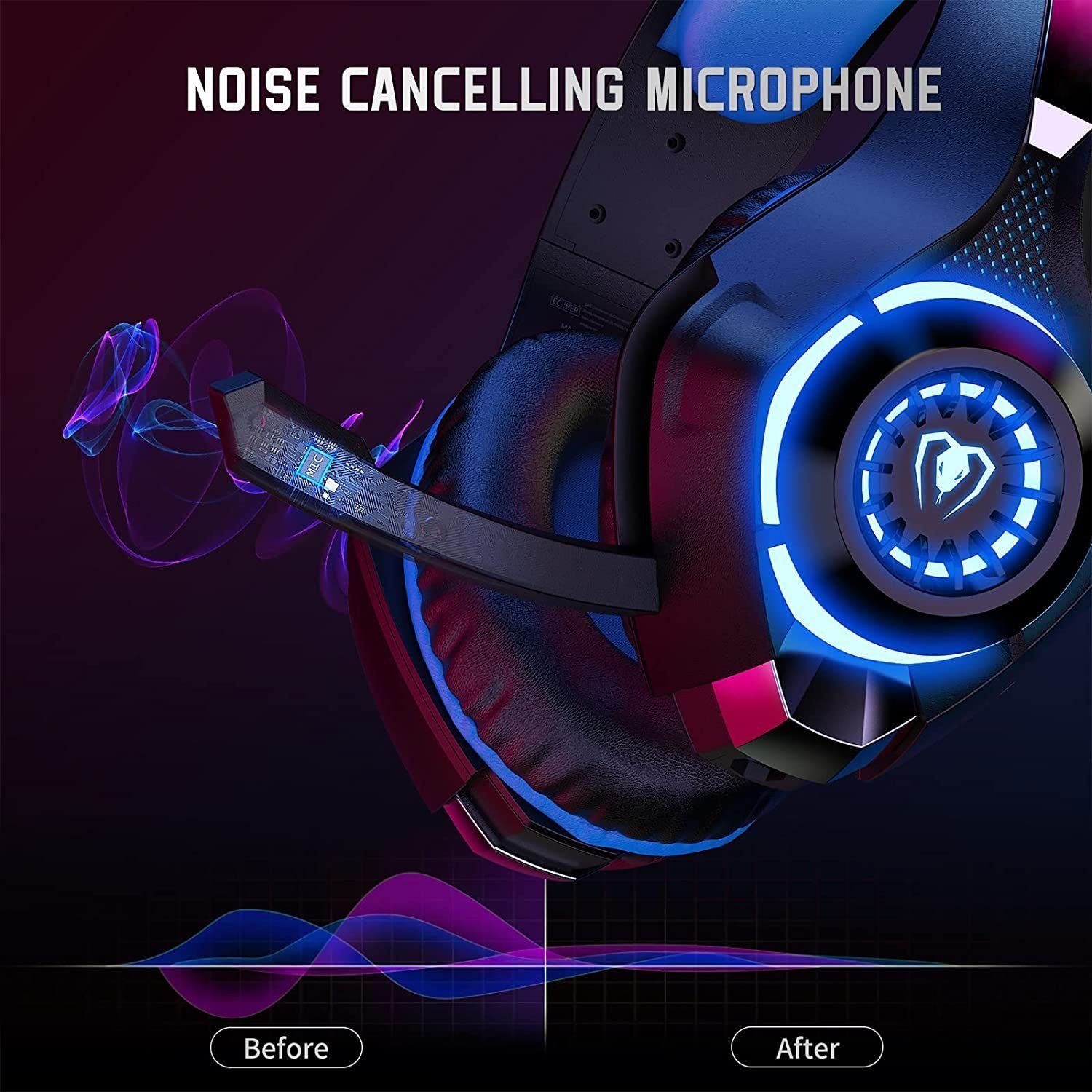 Haiaveng Gaming Headset für PS4 PS5 PC Xbox Series Gaming-Headset (3.5 mm Deep Bass Stereo Surround Sound PS4 Headset)