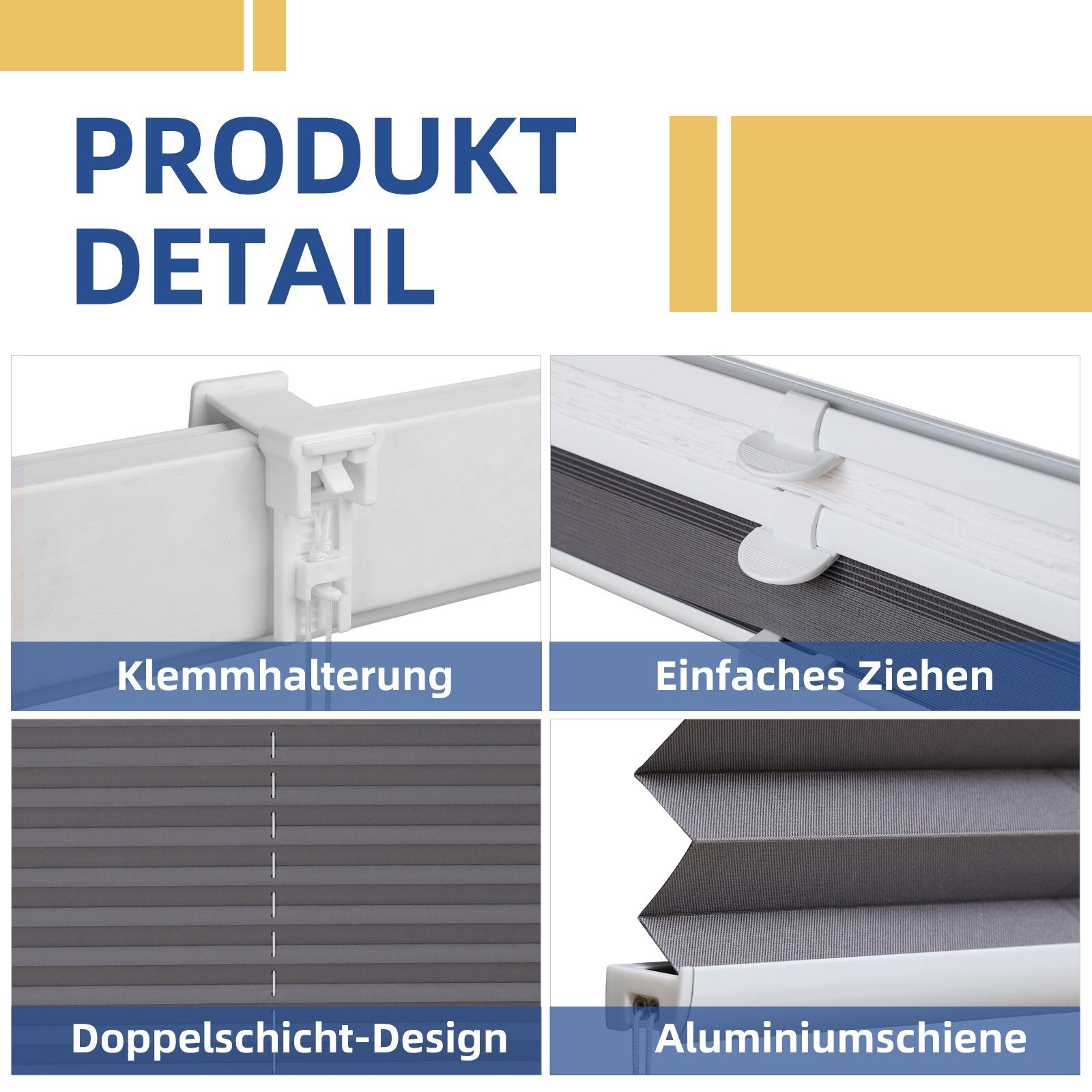 Plissee Doppelplissee Day+Night Verdunkelung ohne Bohren verspannt Lichtschutz, Sekey, Klemmfix, ohne Bohren, Klemmfix, Lichtdurchlässig Ausbrenner-Muster und 100% Verdunkelnd Verdunkelung