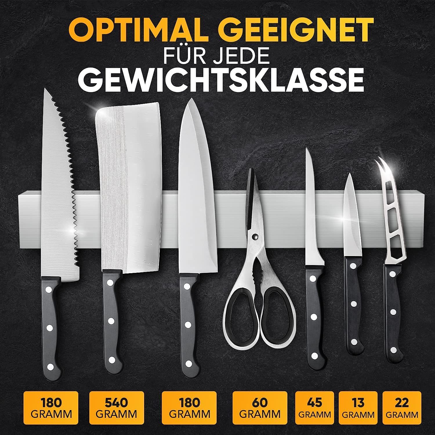 Loco Bird Wand-Magnet Messer-Leiste 40cm Edelstahl - selbstklebend mit 3M VHB Klebeband (1tlg), Magnetische Messerleiste für Küche / Werkzeug - Wandmontage, bohrfrei