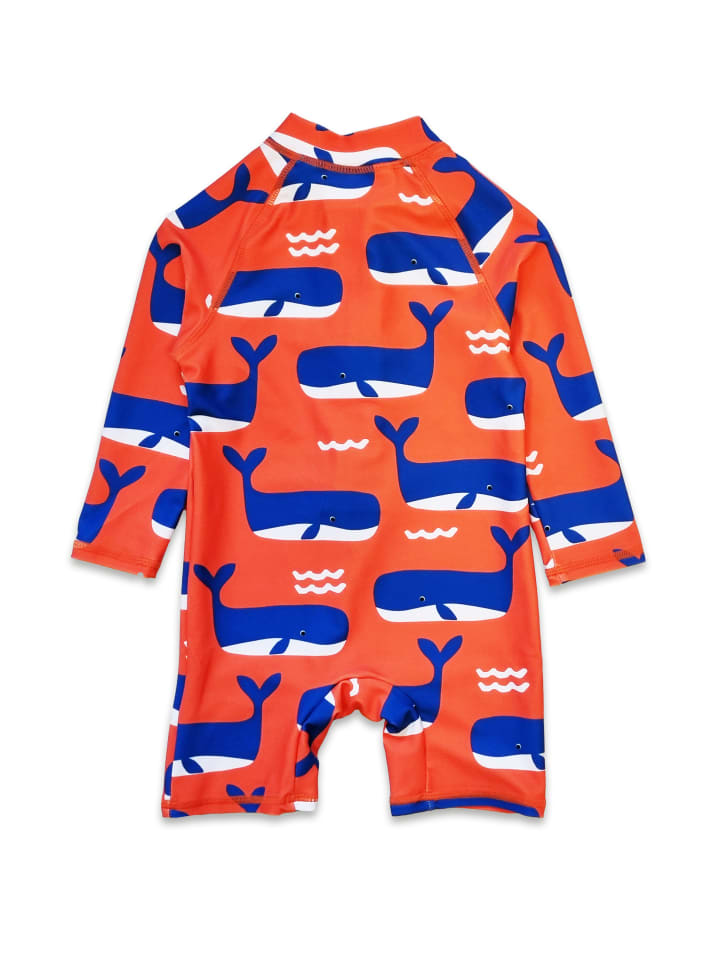 Toby Tiger Schwimmanzug mit Wal und Wellen Print in orange günstig kaufen