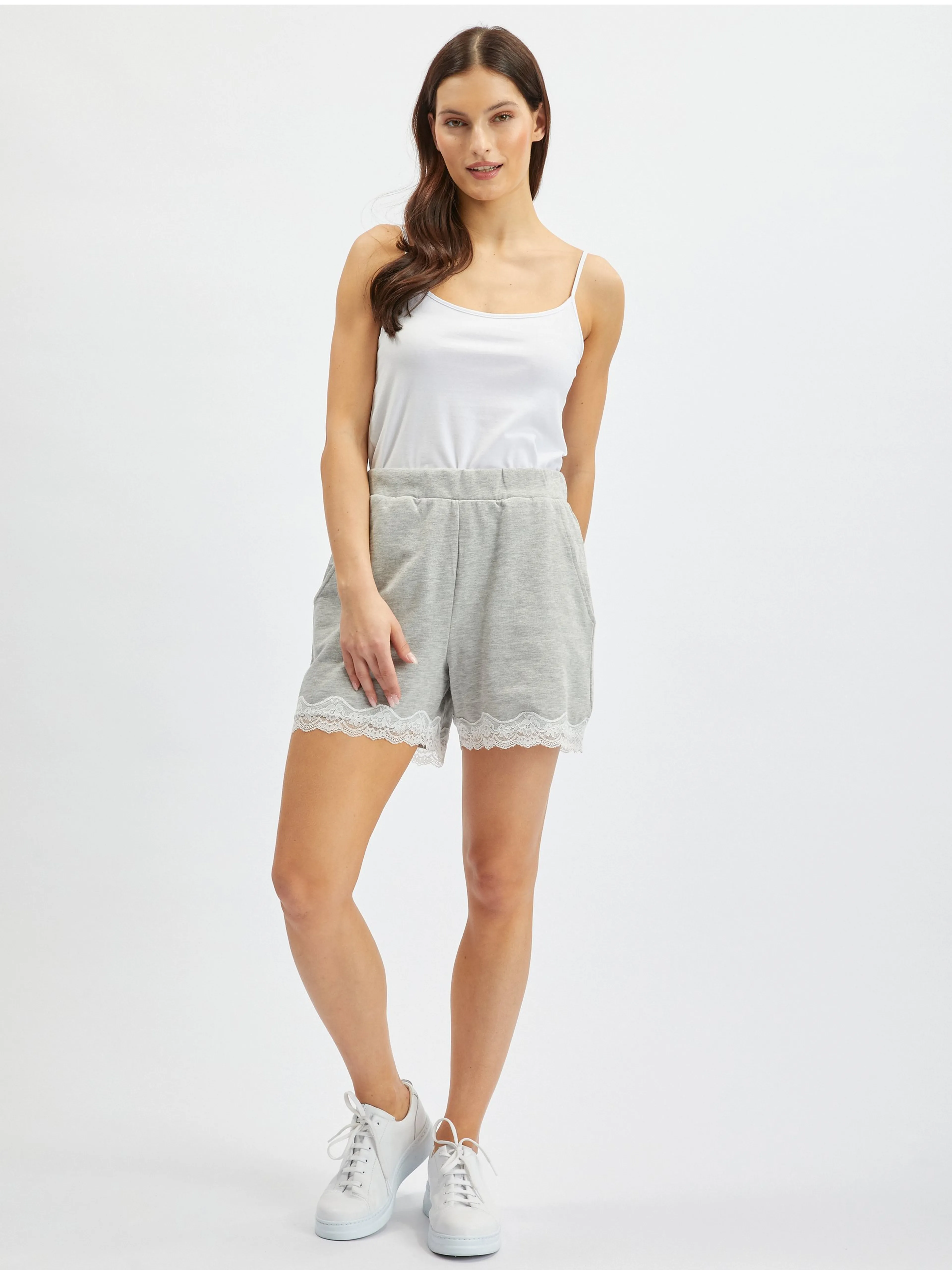 Hellgraue Damen-Sweatpants mit Spitze ORSAY