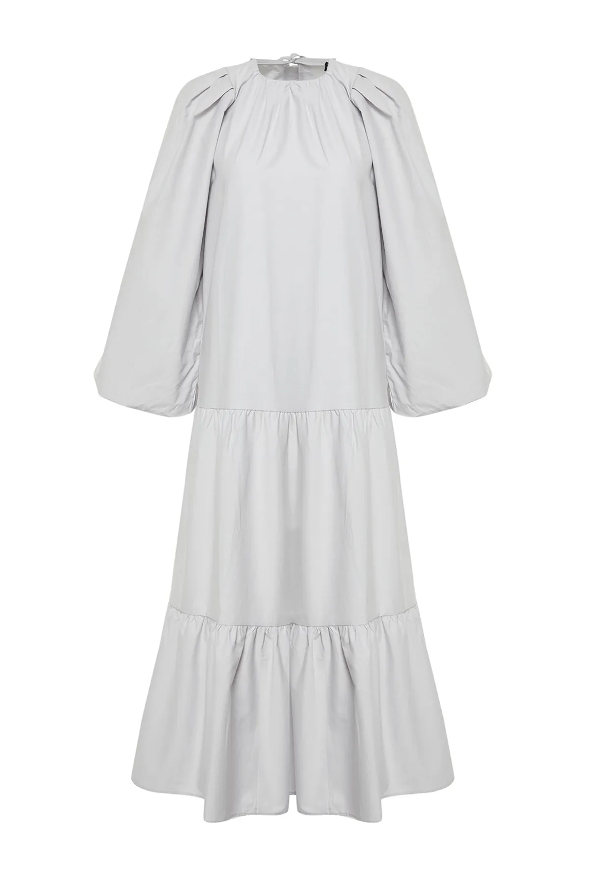 Trendyol Modest  Juwelenbesetztes Kleid mit Ballonärmeln und mehrlagigem Baumwollgewebe TCTSS24EB00070