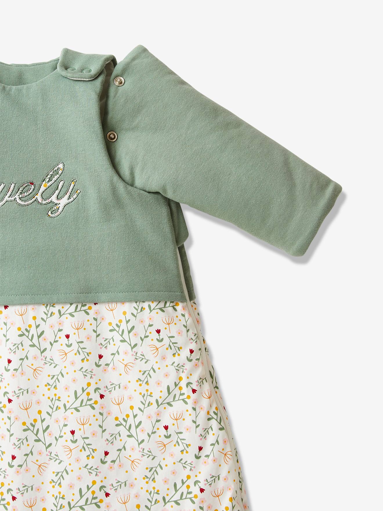 Vertbaudet Baby Winterschlafsack BLUMENZAUBER, Ärmel abnehmbar Oeko Tex - grün