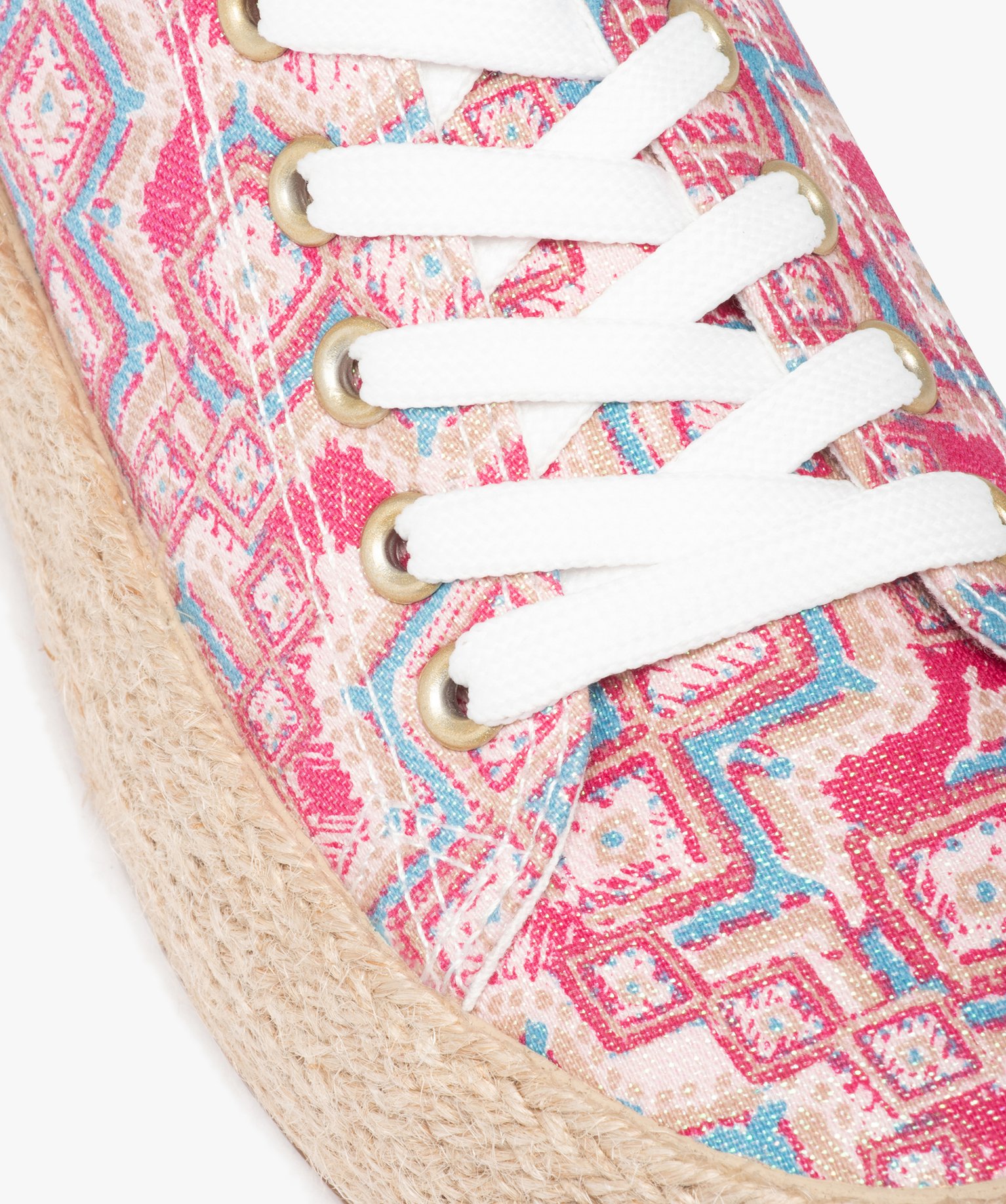 Baskets femme en toile imprimée et semelle cordelette bleu | GEMO
