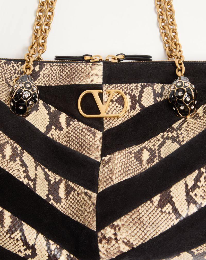 Valentino Garavani Panthea Chevron schoudertas van python en suède