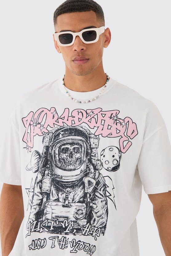 Oversize T-Shirt mit Totenkopf Astronaut Print