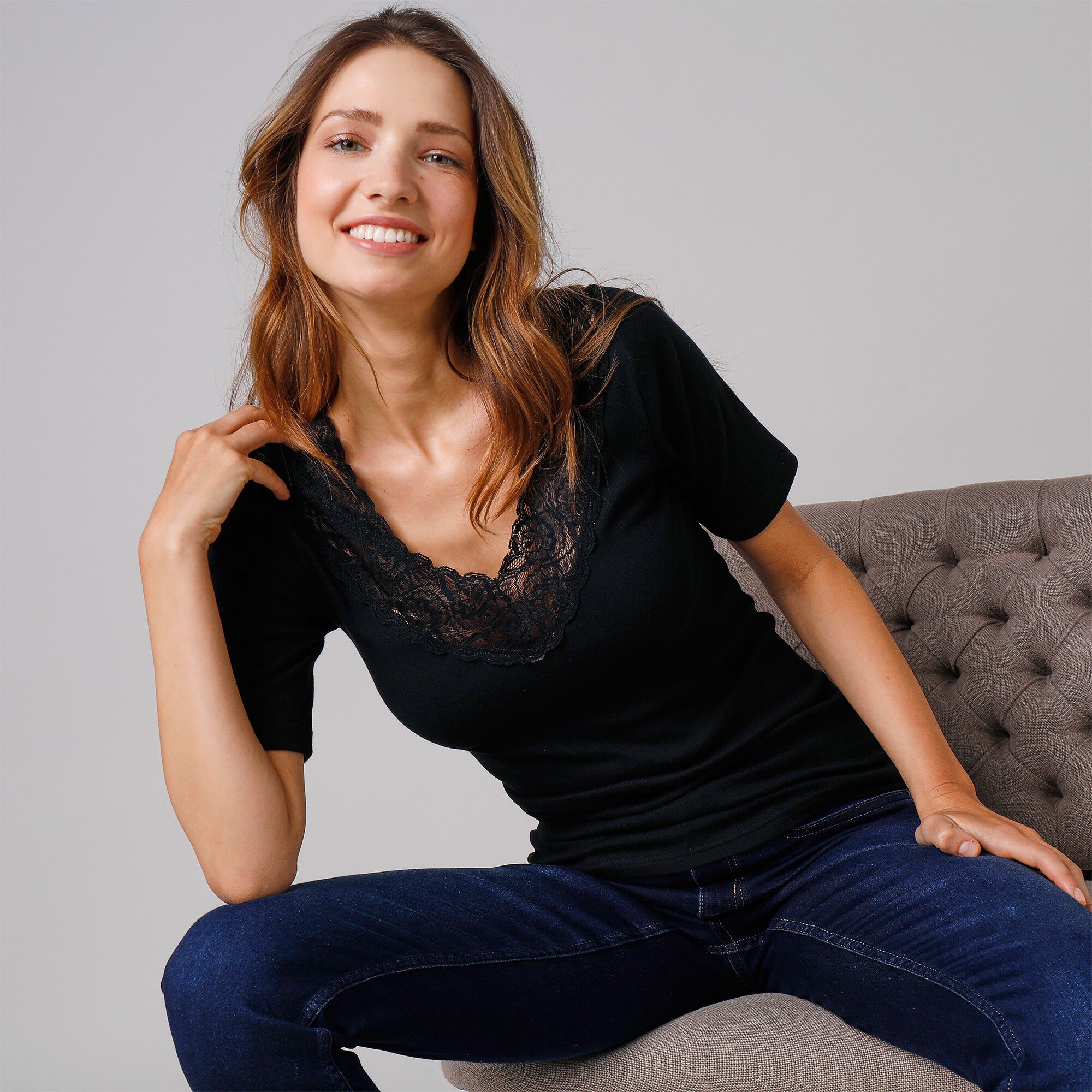 T-shirt coton et dentelle