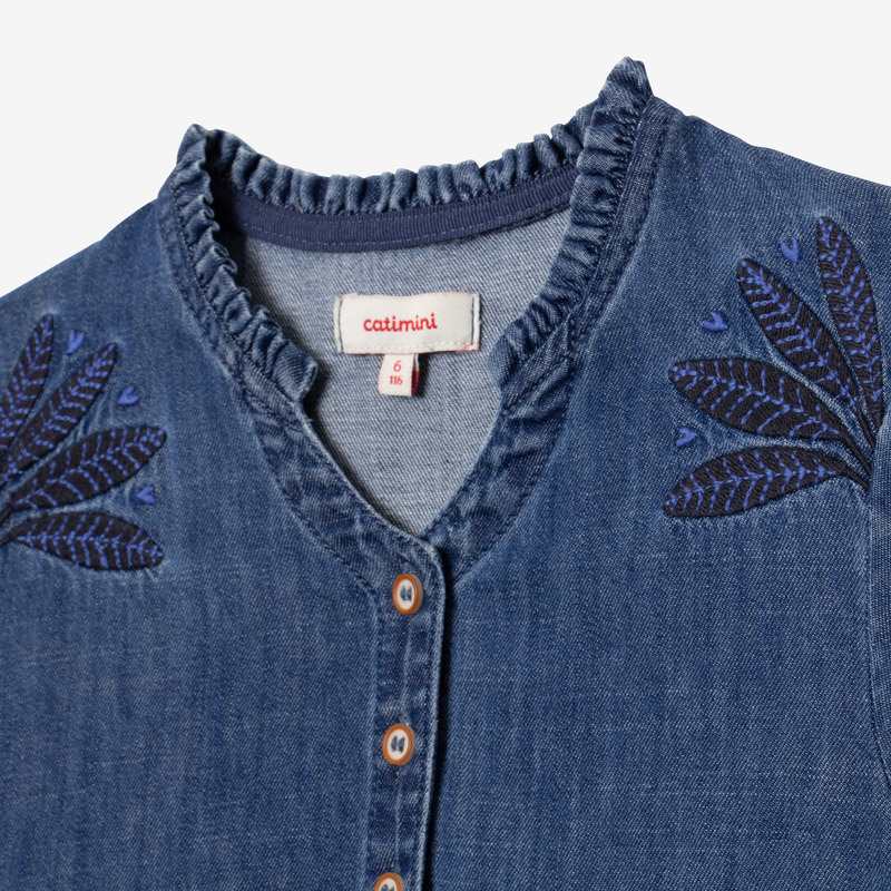 Robe fille en jean brodé bleue Catimini